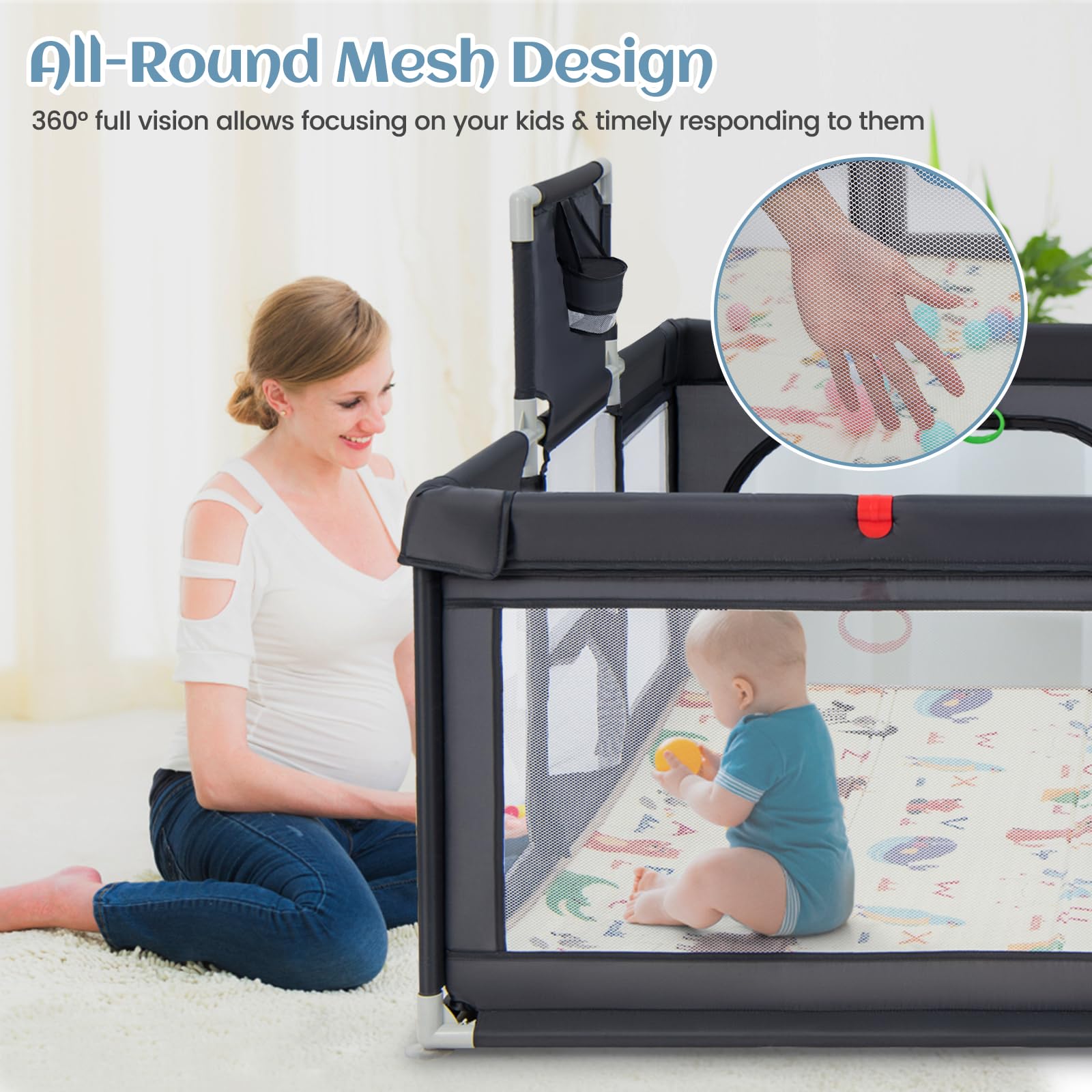 INFANS Baby Playpen, 74” x 62” Extra Large Baby Play Yard with Crawling Mat, Indoor Activity Center