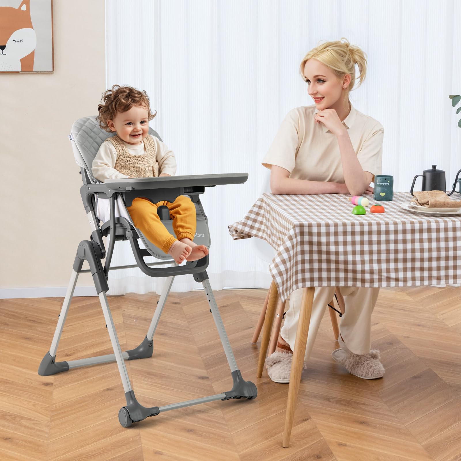 INFANS Baby High Chair, Convertible Quick Folding Portable Highchair for Babies and Toddlers with Adjustable Height