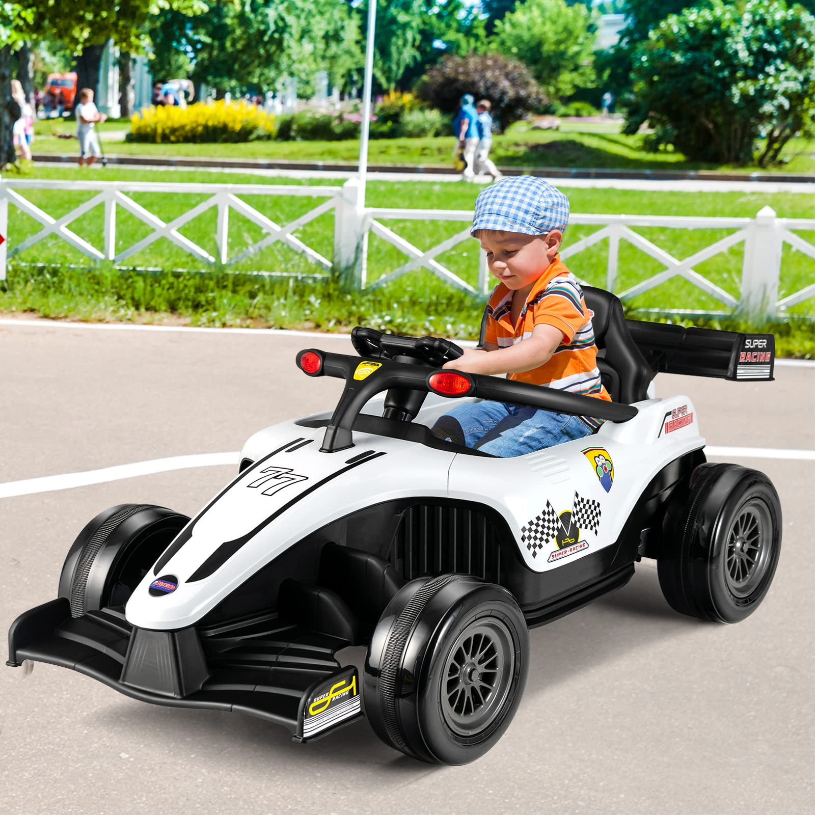 Infans ids Ride On Car, 12V F1 Racing Electric Vehicle for Toddlers with Control Remote, Battery Powered Motorized Toy with Music INFANS