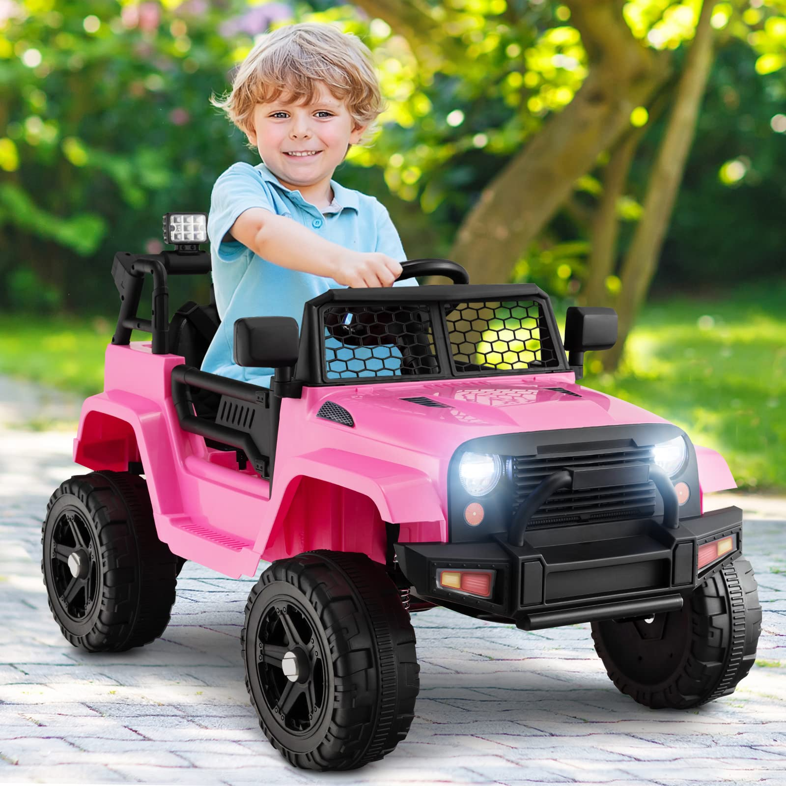 12V Electric Vehicle Car with Remote Control, Toddlers Battery Powered Toy with 2 Speeds, Spring Suspension INFANS