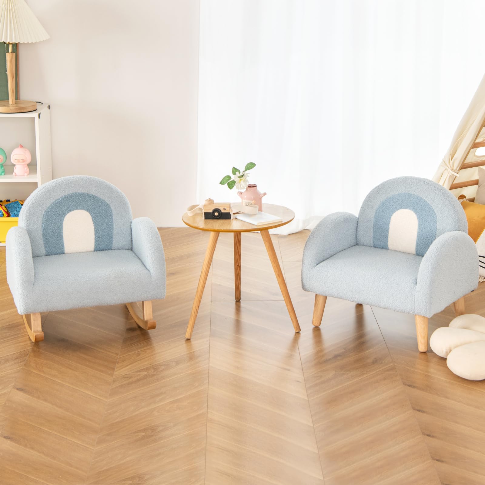 INFANS Kids Sofa, Toddler Rocking Chair with Solid Wooden Frame, Anti-Tipping Design, Plush Fabric, Children Armchair