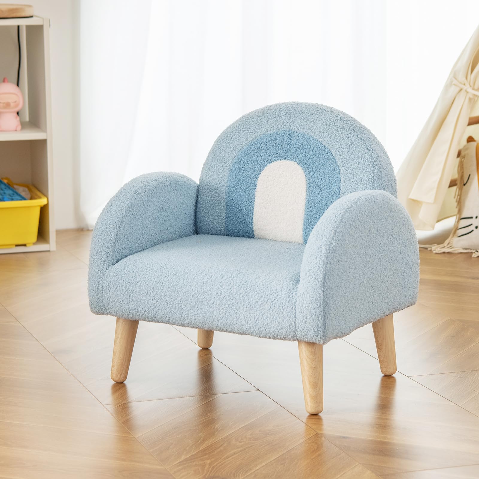 INFANS Kids Sofa, Toddler Armchair with Solid Wooden Frame Anti-Tipping Design Plush Fabric, Upholstered Children Chair