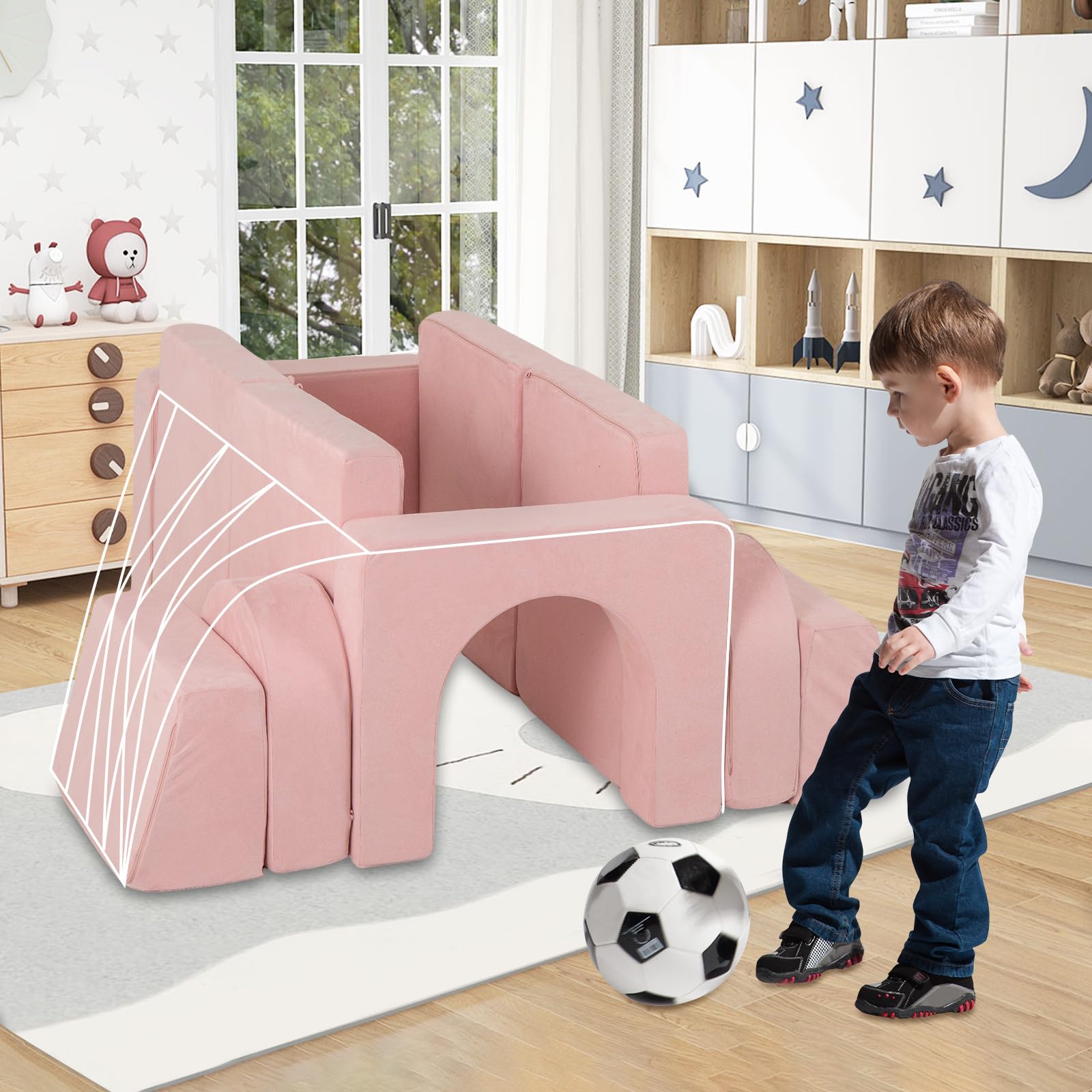 INFANS Modular Kids Play Couch, 8 PCS Toddler Creative Sectional Fort Building Sofa