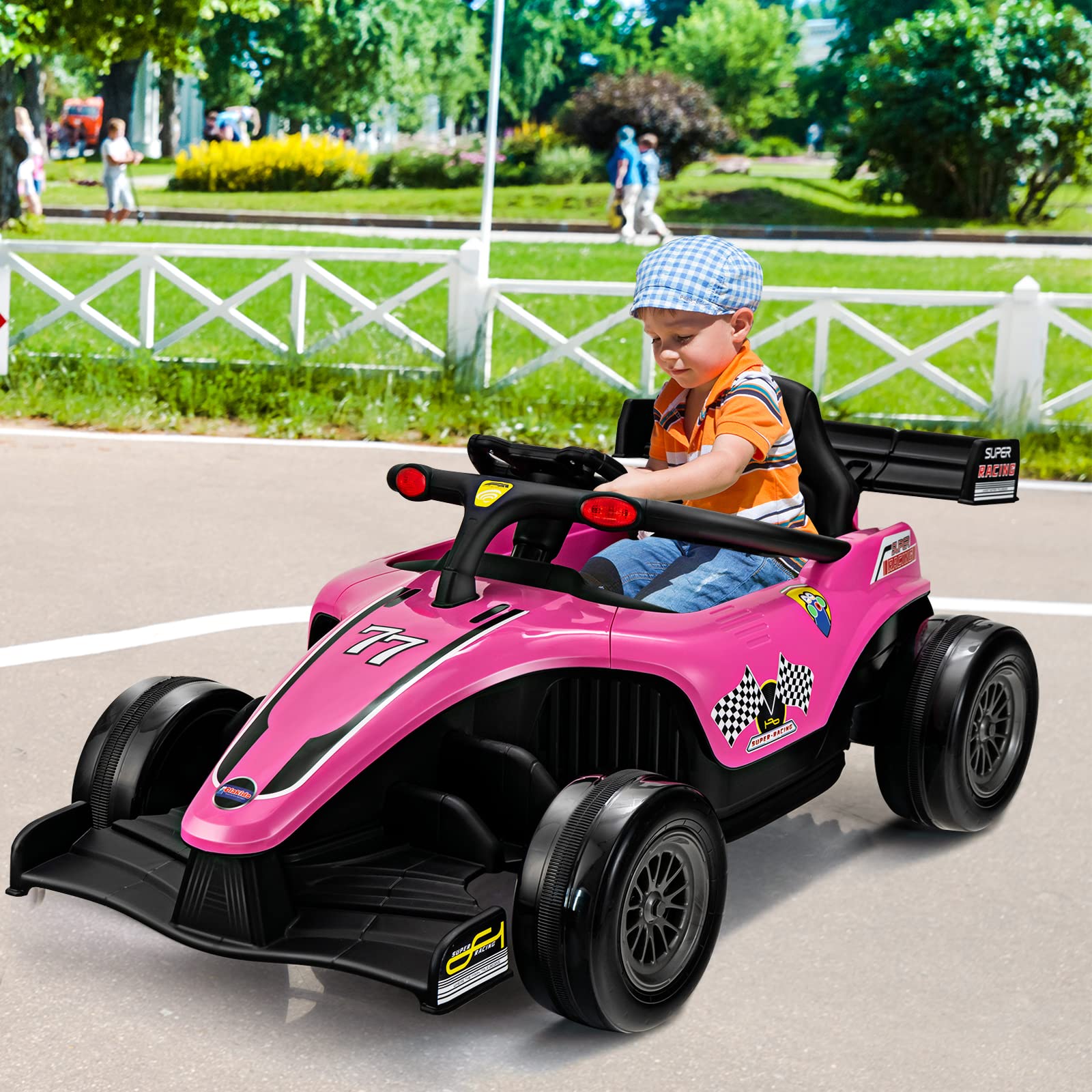 Infans ids Ride On Car, 12V F1 Racing Electric Vehicle for Toddlers with Control Remote, Battery Powered Motorized Toy with Music INFANS