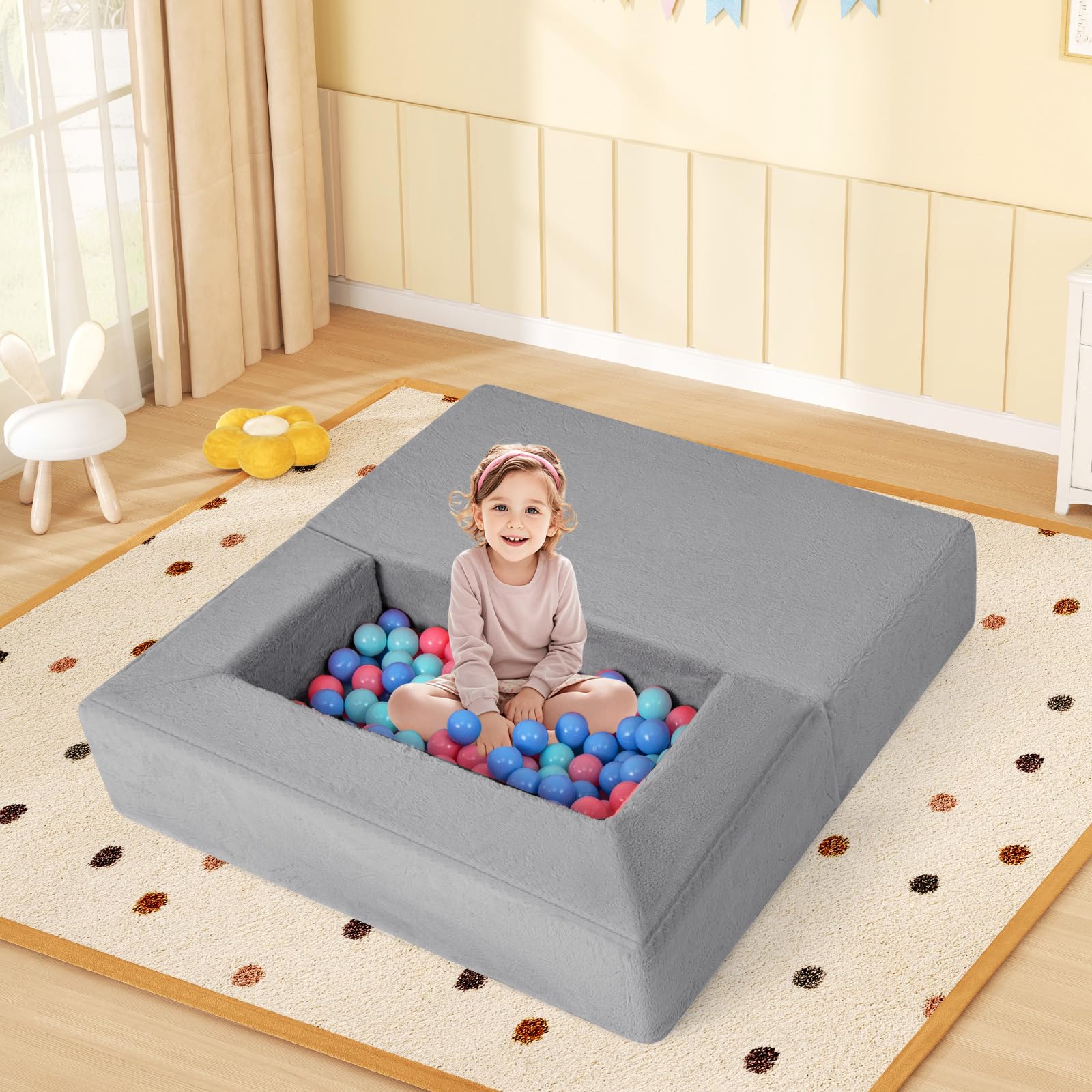 INFANS Modular Kids Play Couch, Toddler Sectional Fort Building Sofa for Playroom, Bedroom, Convertible Soft Foam Furniture