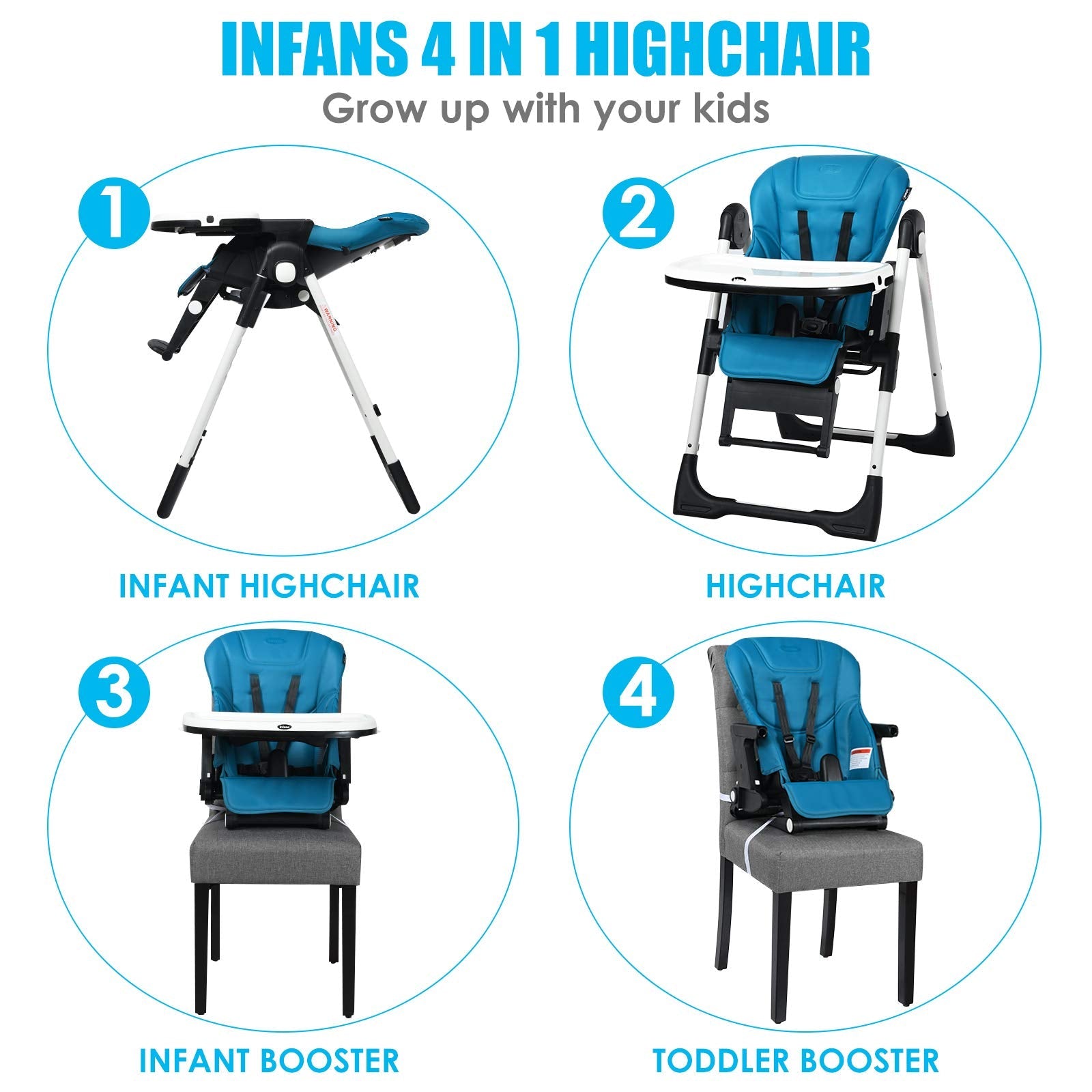 INFANS 4 in 1 High Chair�CBooster Seat, Convertible Highchair, Installation-Free,Simple Fold for Baby, Infant& Toddler
