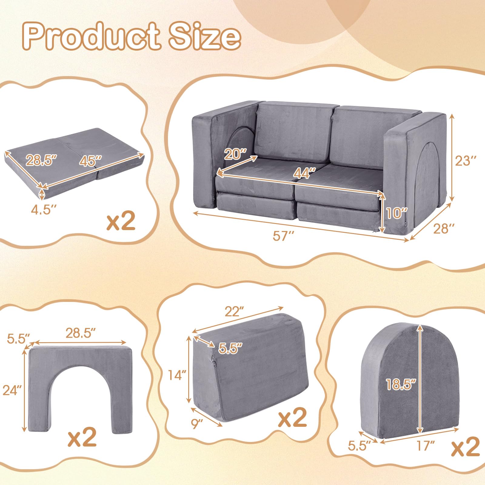 INFANS Modular Kids Play Couch, 8 PCS Toddler Creative Sectional Fort Building Sofa