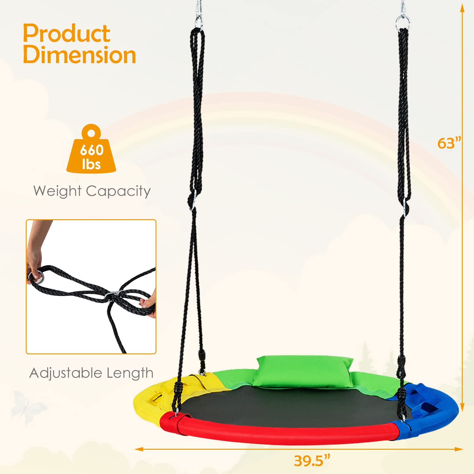 INFANS 660lbs 40 Inch Saucer Tree Swing, Round Flying Swing Seat for Kids, Outdoor Round Platform Swing
