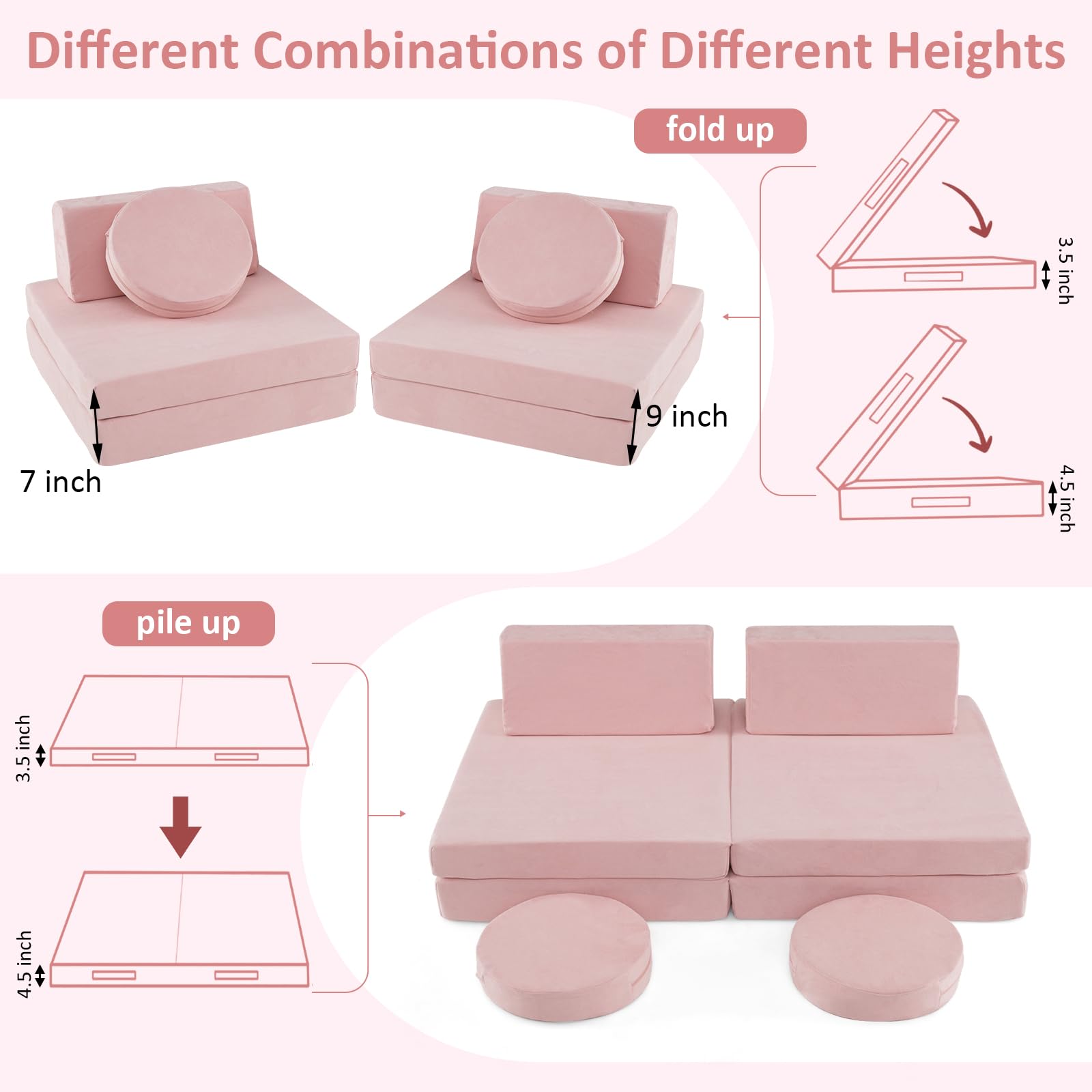 INFANS Modular Kids Play Couch, 6 PCS Toddler Creative Sectional Fort Building Sofa for Playroom, Bedroom