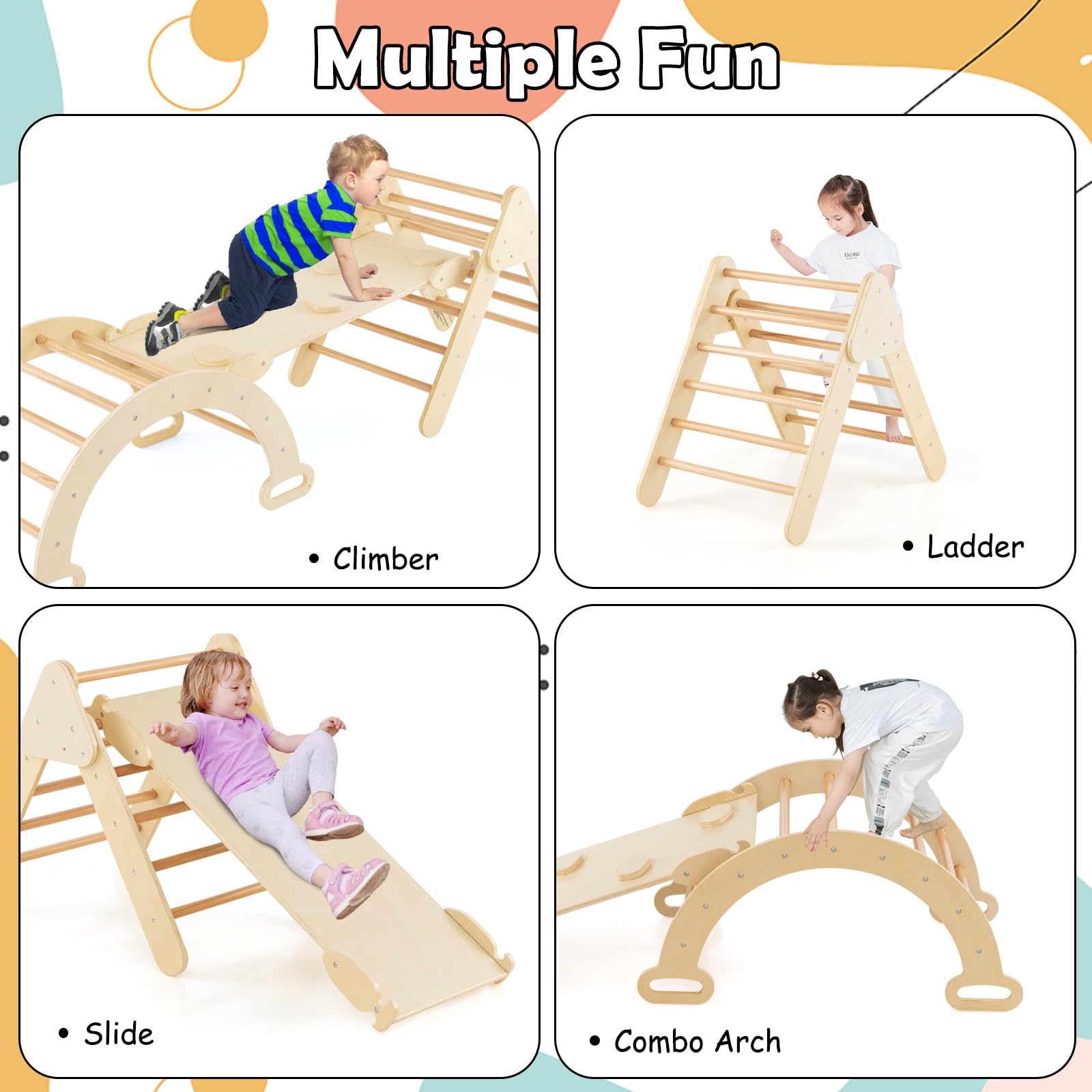 INFANS Climbing Toys for Toddlers, 5 in 1 Kids Wooden Montessori Triangle Set Climber Toy, Indoor Climb Activity