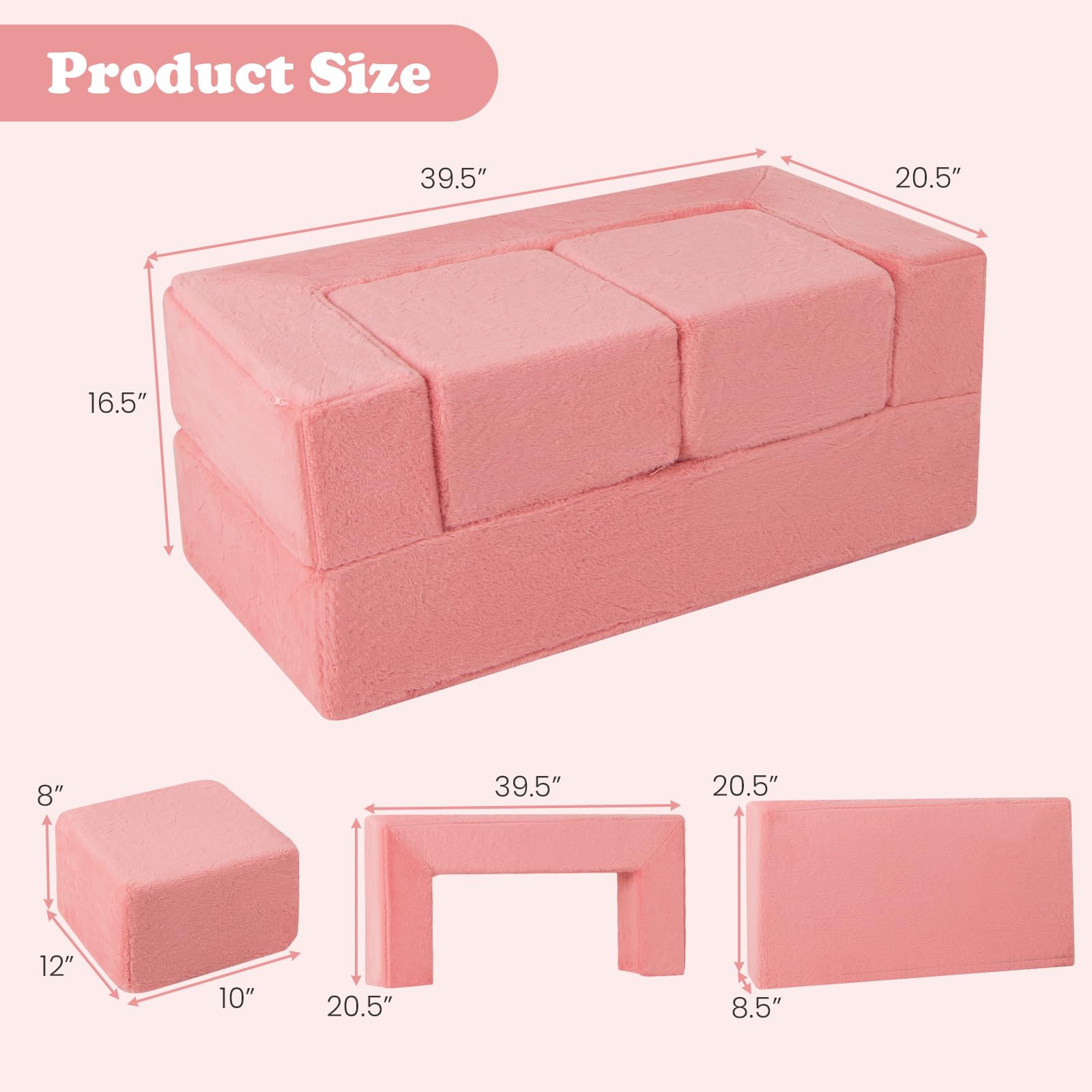 INFANS Modular Kids Play Couch, Toddler Sectional Fort Building Sofa for Playroom, Bedroom, Convertible Soft Foam Furniture