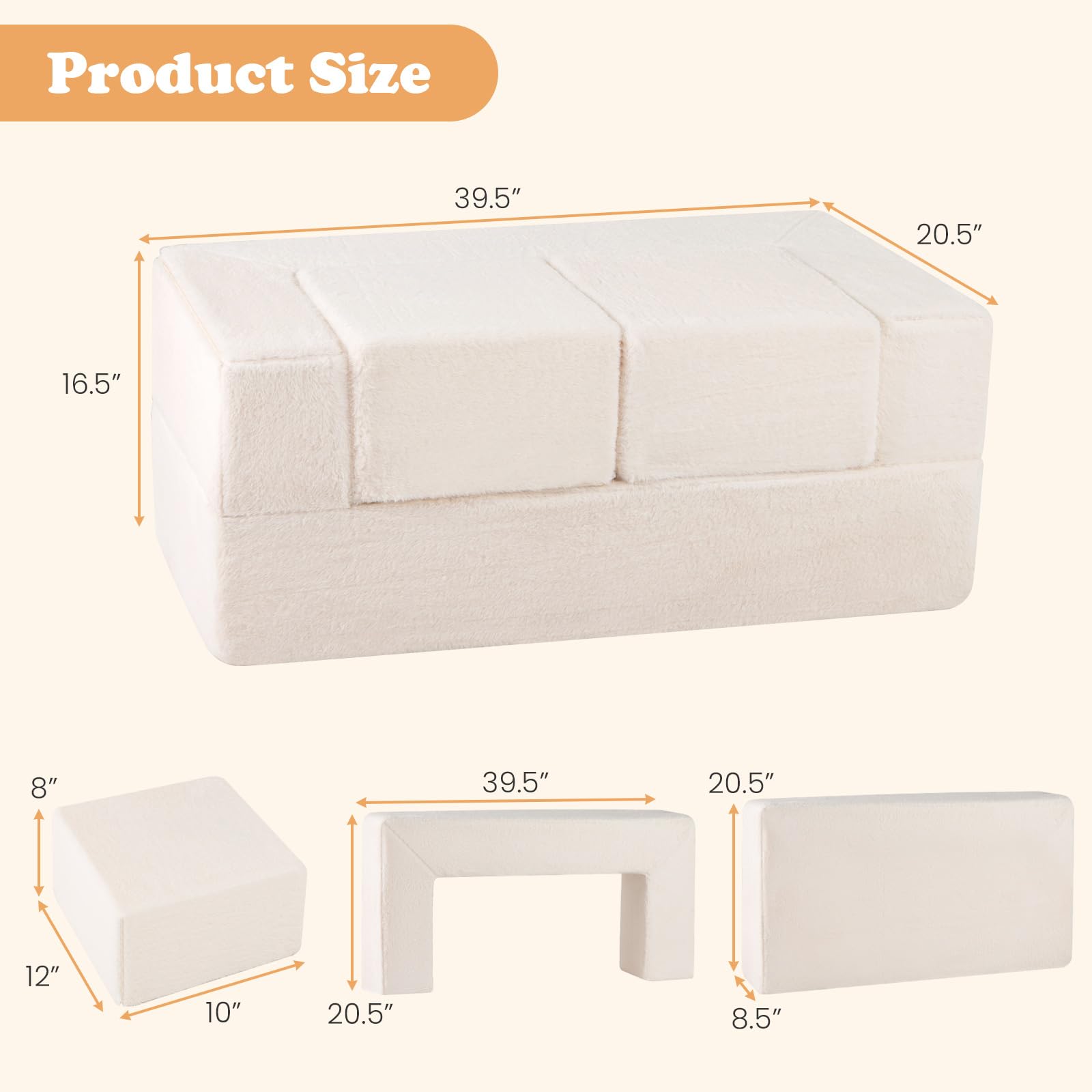 INFANS Modular Kids Play Couch, Toddler Sectional Fort Building Sofa for Playroom, Bedroom, Convertible Soft Foam Furniture