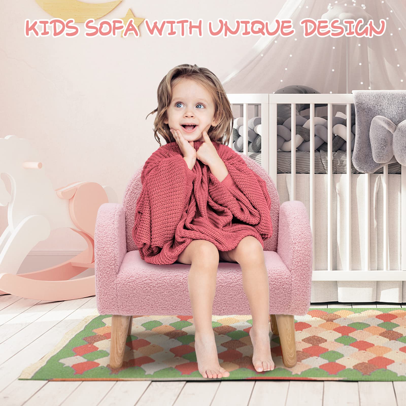 INFANS Kids Sofa, Toddler Armchair with Solid Wooden Frame Anti-Tipping Design Plush Fabric, Upholstered Children Chair
