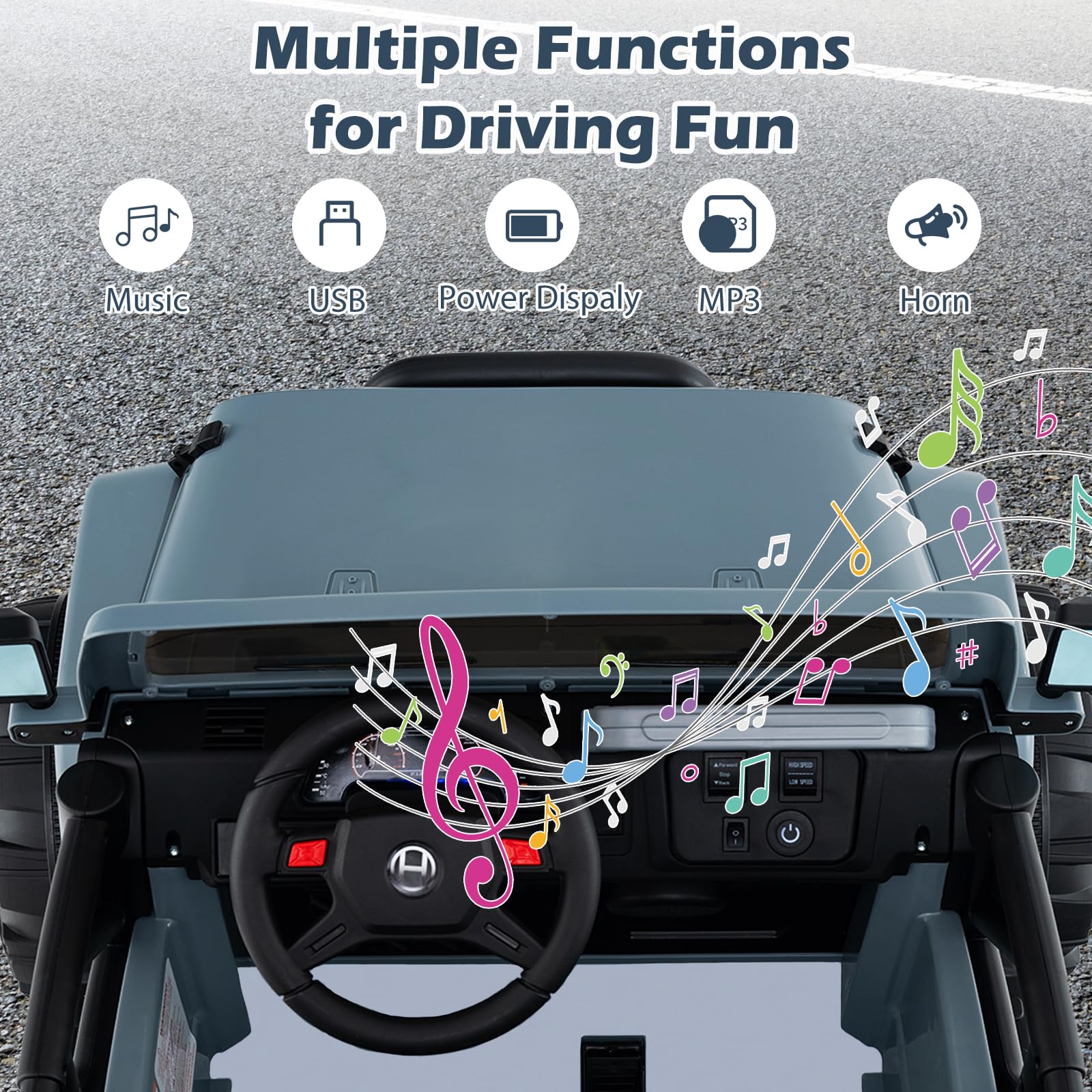 INFANS 2 Seater Ride on Truck, 12V Battery Powered Electric Vehicle for Kids with Remote Control, Power Display, LED Lights