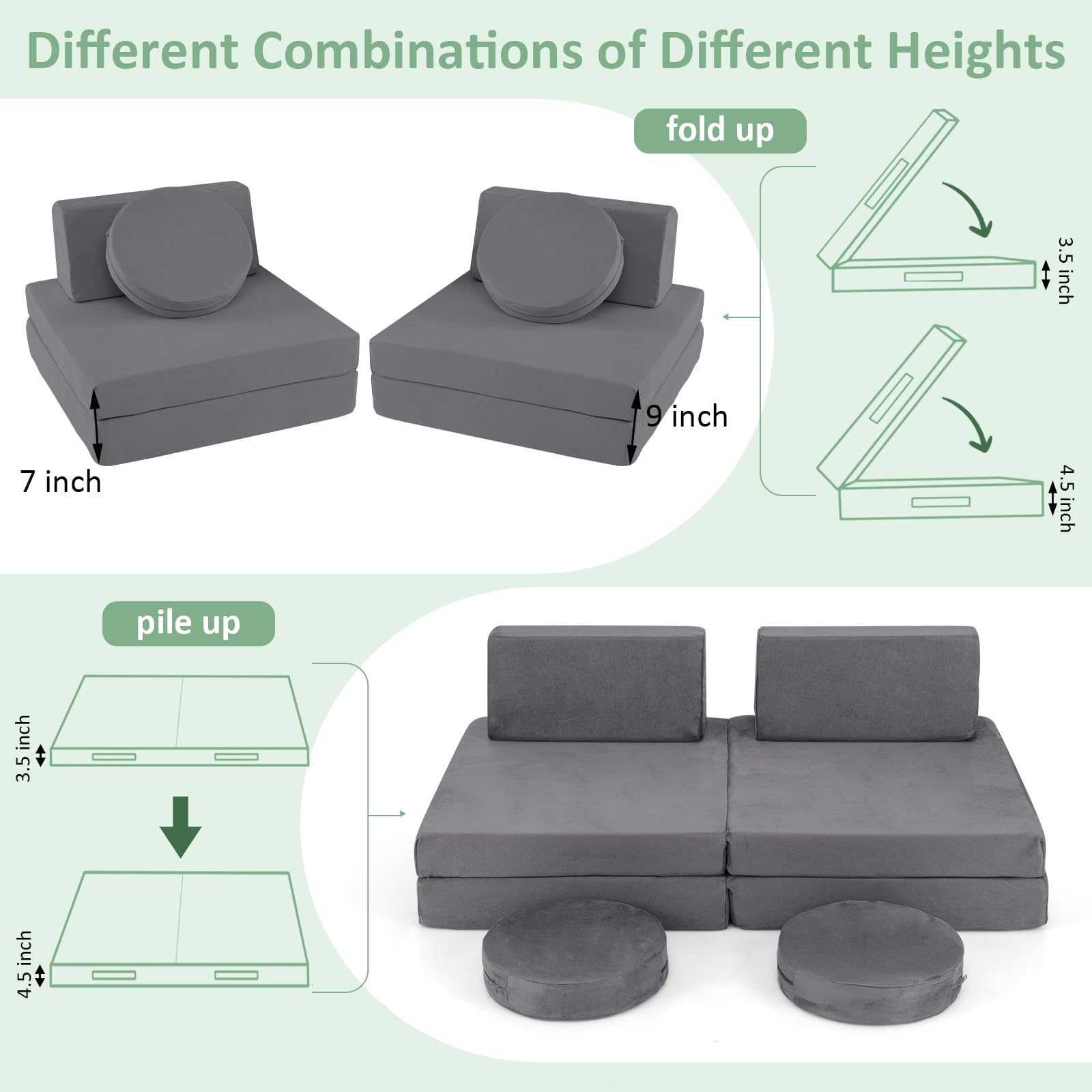INFANS Modular Kids Play Couch, 6 PCS Toddler Creative Sectional Fort Building Sofa for Playroom, Bedroom