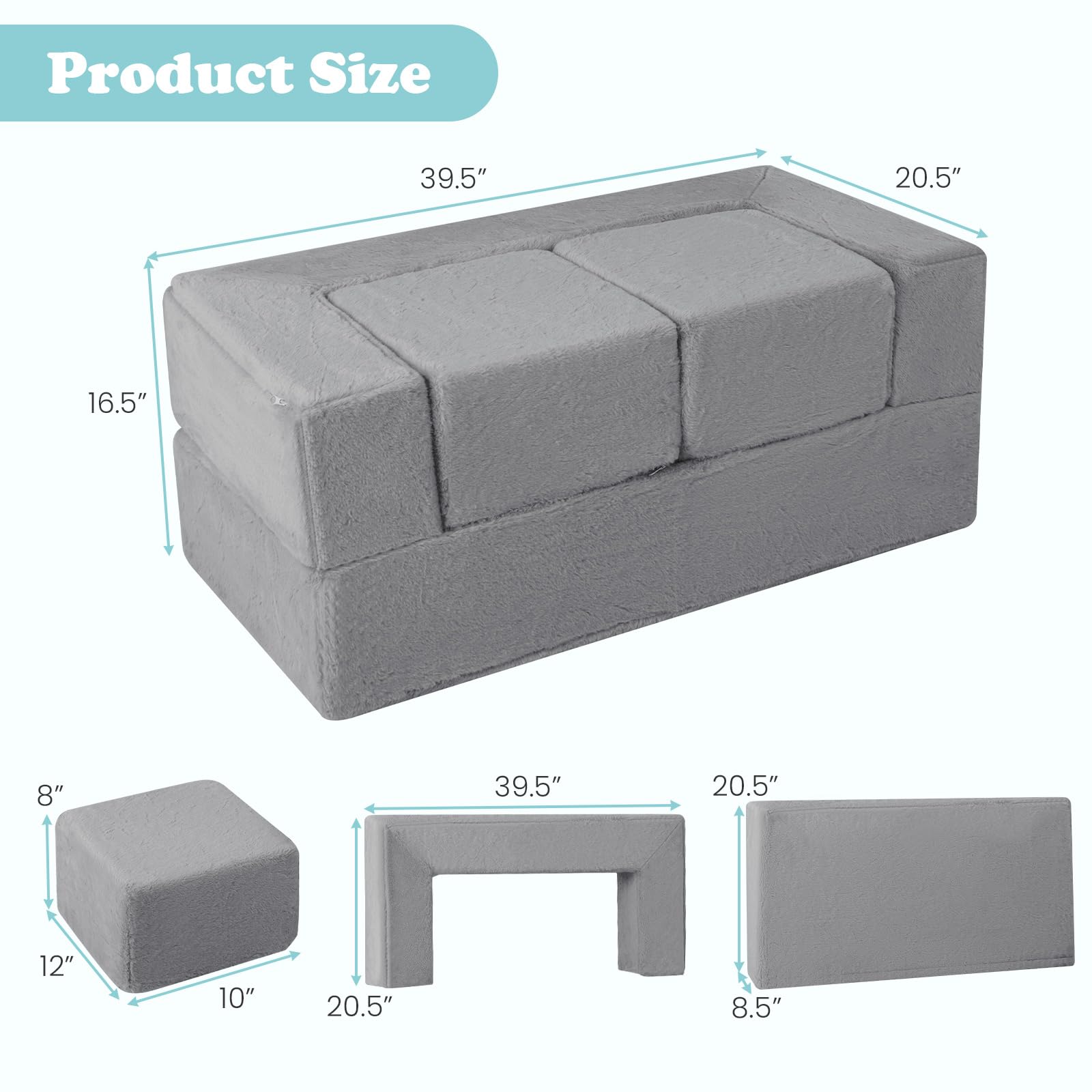 INFANS Modular Kids Play Couch, Toddler Sectional Fort Building Sofa for Playroom, Bedroom, Convertible Soft Foam Furniture