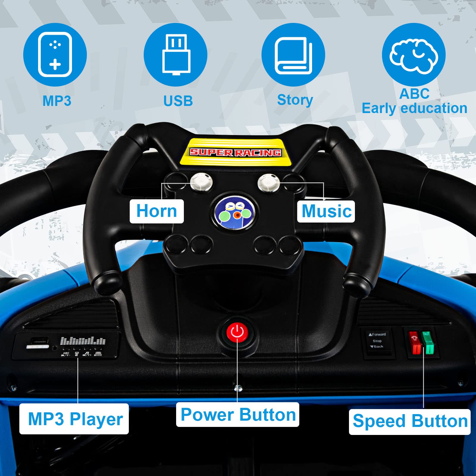 Infans ids Ride On Car, 12V F1 Racing Electric Vehicle for Toddlers with Control Remote, Battery Powered Motorized Toy with Music INFANS