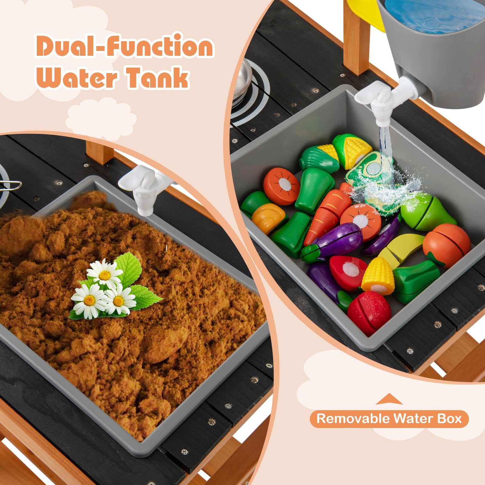 INFANS Mud Kitchen for Kids Outdoor, Wooden Toddler Play Kitchen with Cooking Accessories, Toy Playset for Backyard Garden