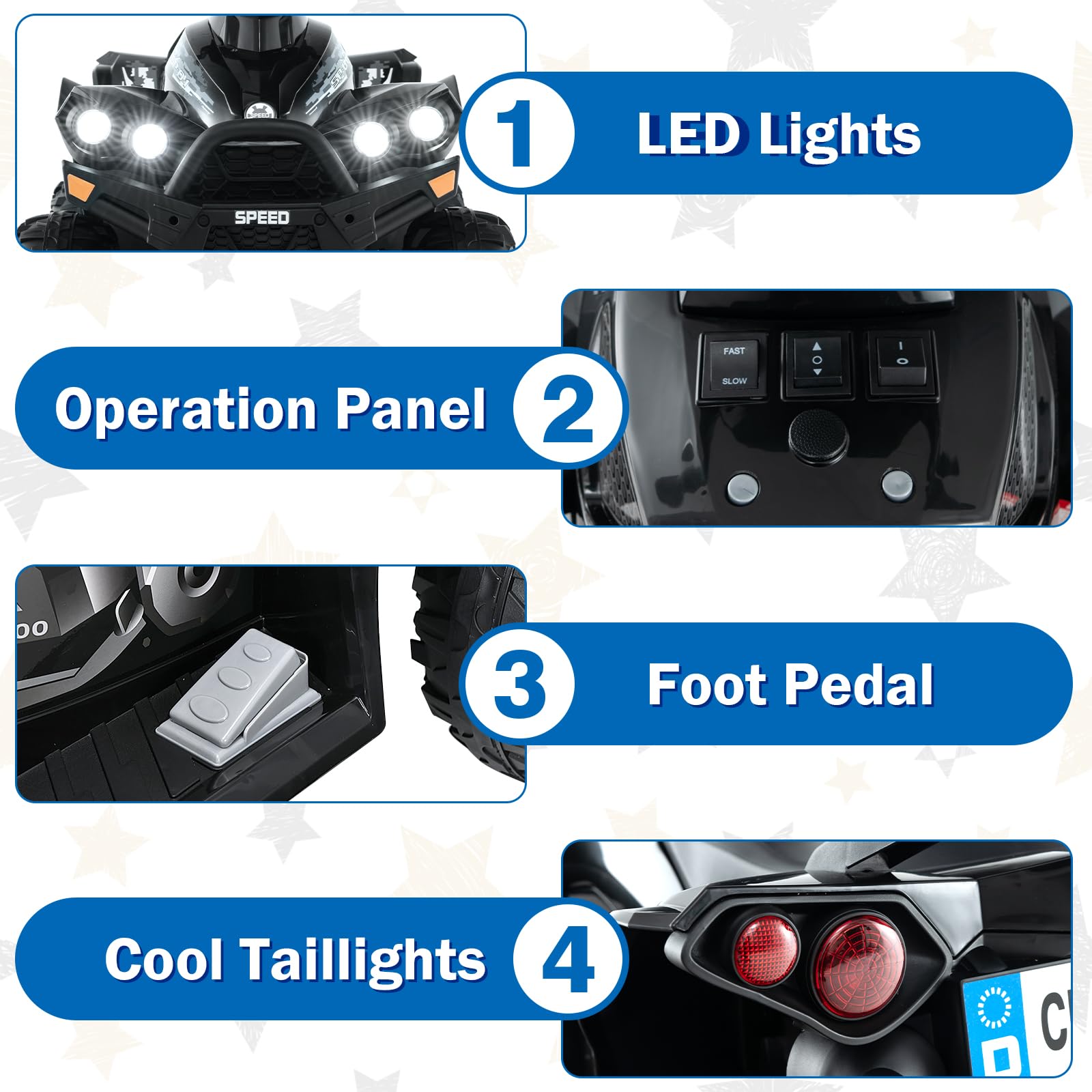 INFANS Kids Ride on ATV, 12V 4 Wheeler Quad Toy Vehicle, Electric Ride on Toy, Battery Powered Wheels Car