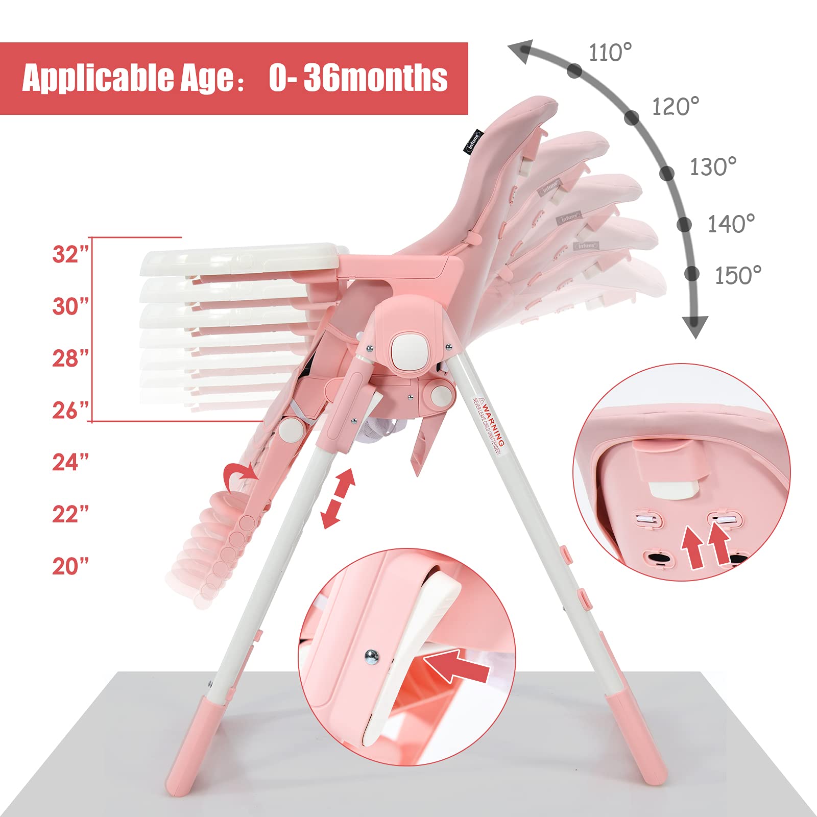 INFANS 4 in 1 High Chair�CBooster Seat, Convertible Highchair, Installation-Free,Simple Fold for Baby, Infant& Toddler