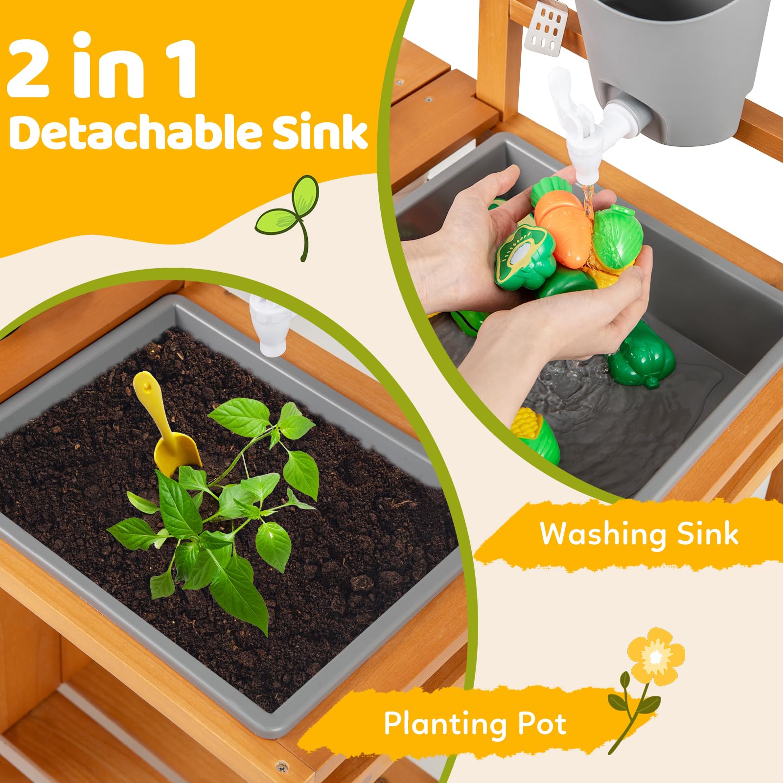 INFANS Mud Kitchen for Kids Outdoor, Wooden Toddler Play Kitchen with Cooking Accessories, Toy Playset for Backyard Garden