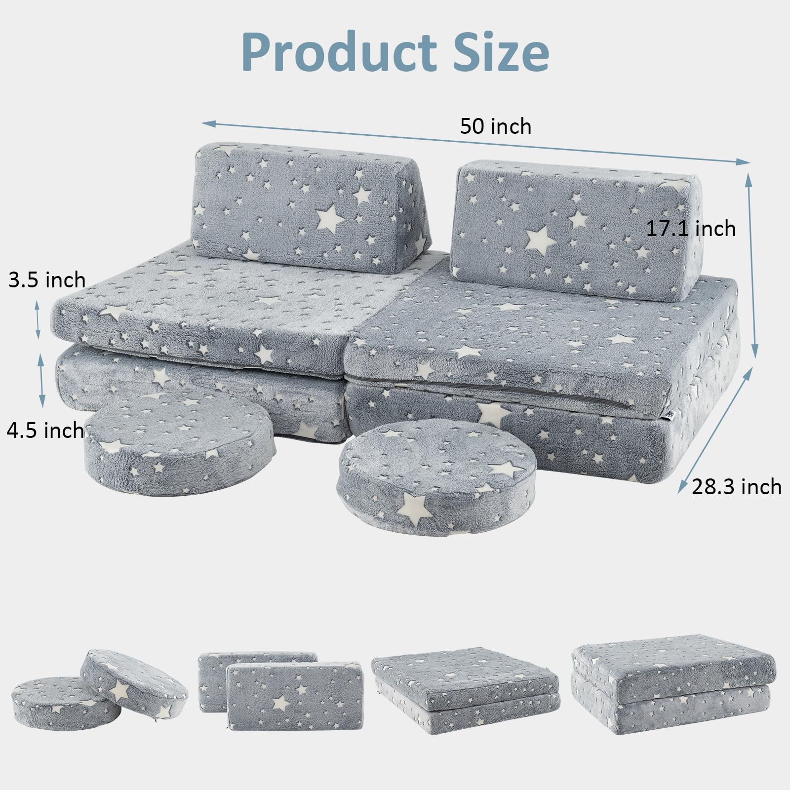 INFANS Modular Kids Play Couch, 6 PCS Toddler Creative Sectional Fort Building Sofa for Playroom, Bedroom