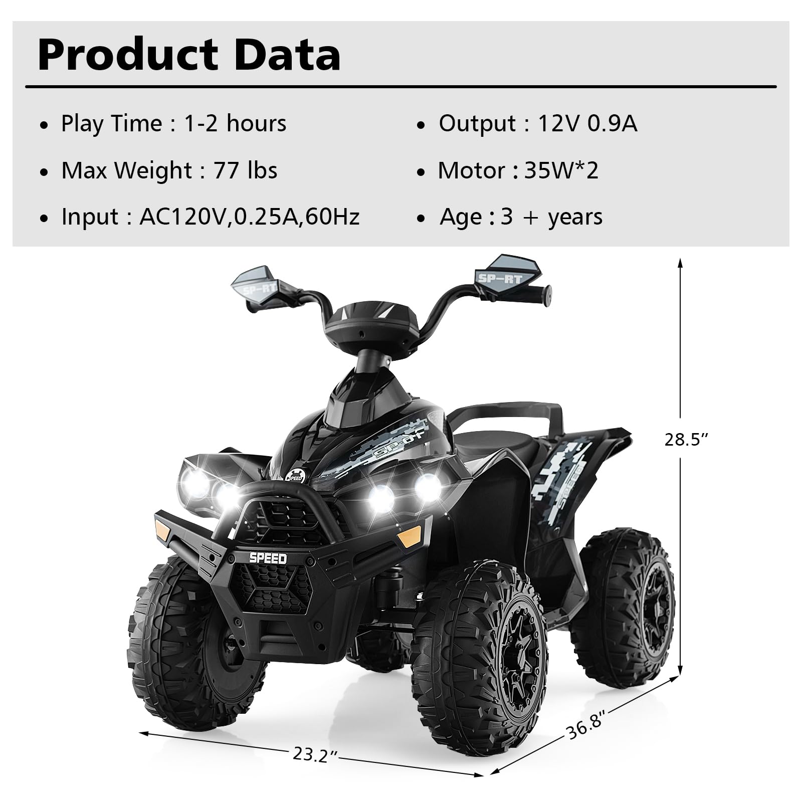 INFANS Kids Ride on ATV, 12V 4 Wheeler Quad Toy Vehicle, Electric Ride on Toy, Battery Powered Wheels Car