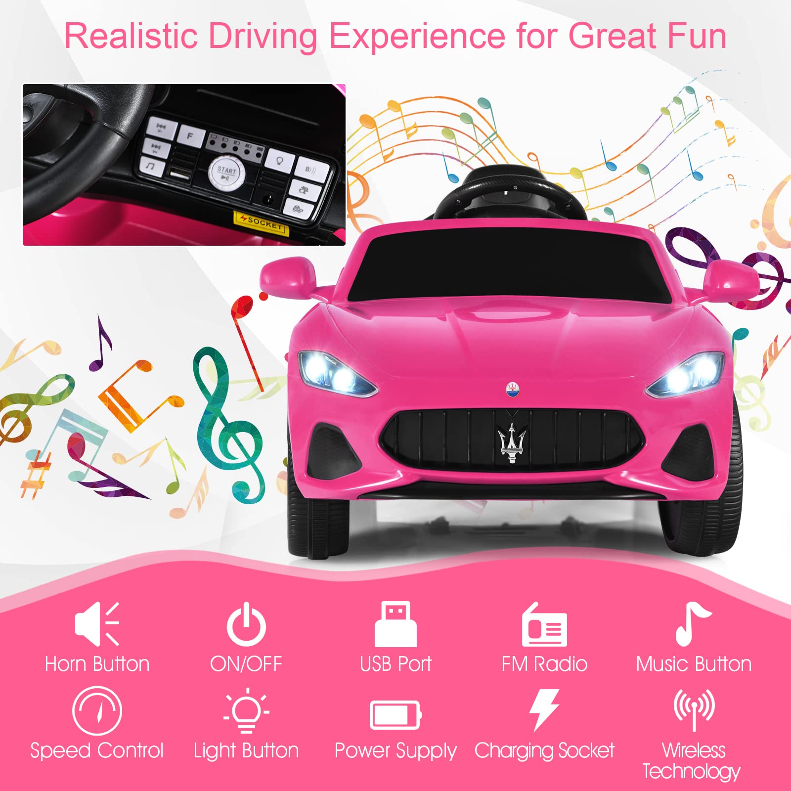 Pink Licensed Maserati Electric Vehicle with Remote Control