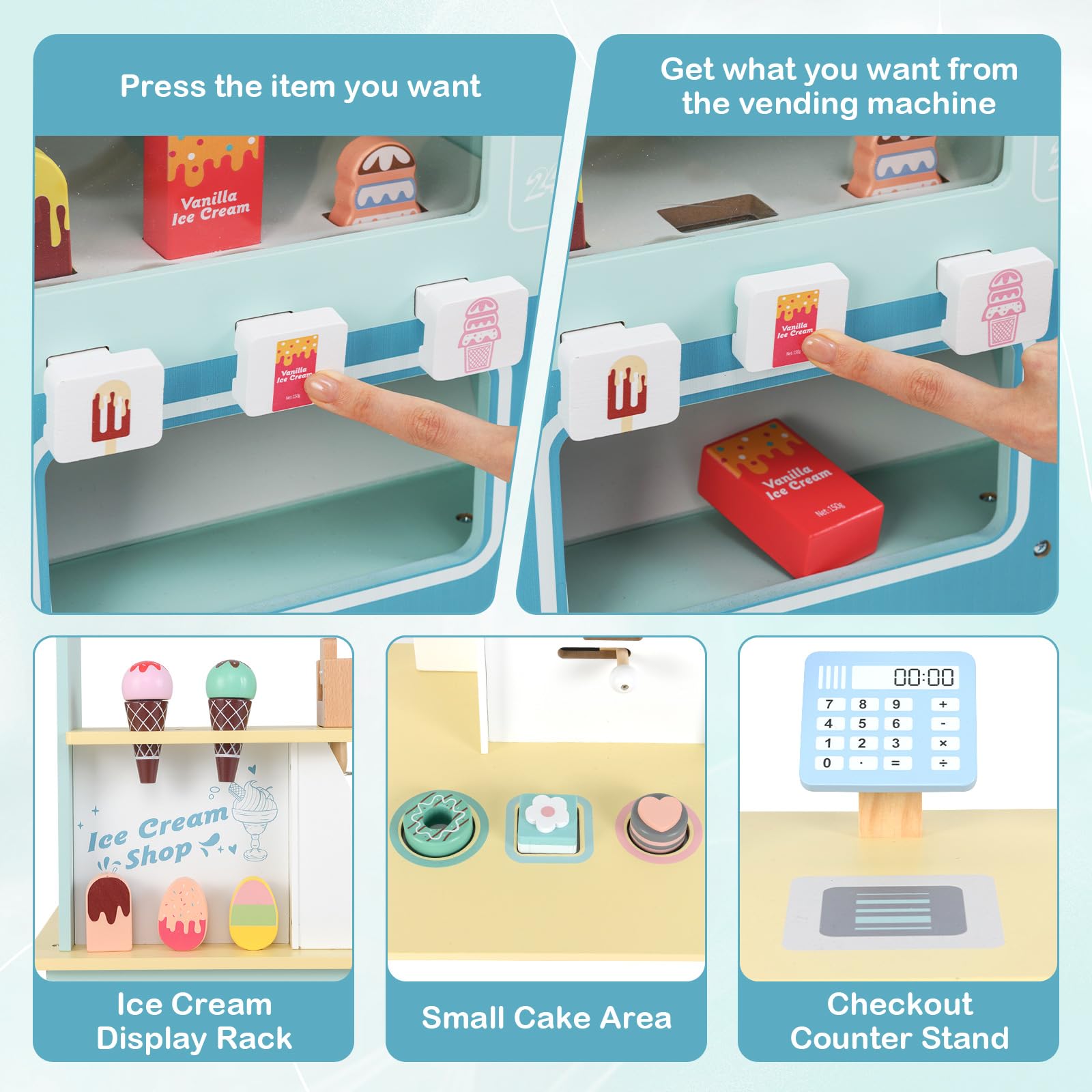 INFANS Ice Cream Cart Grocery Store Marketplace Toy, Market Stand Shop Pretend Play Set with Accessories Gift for Ages 3+