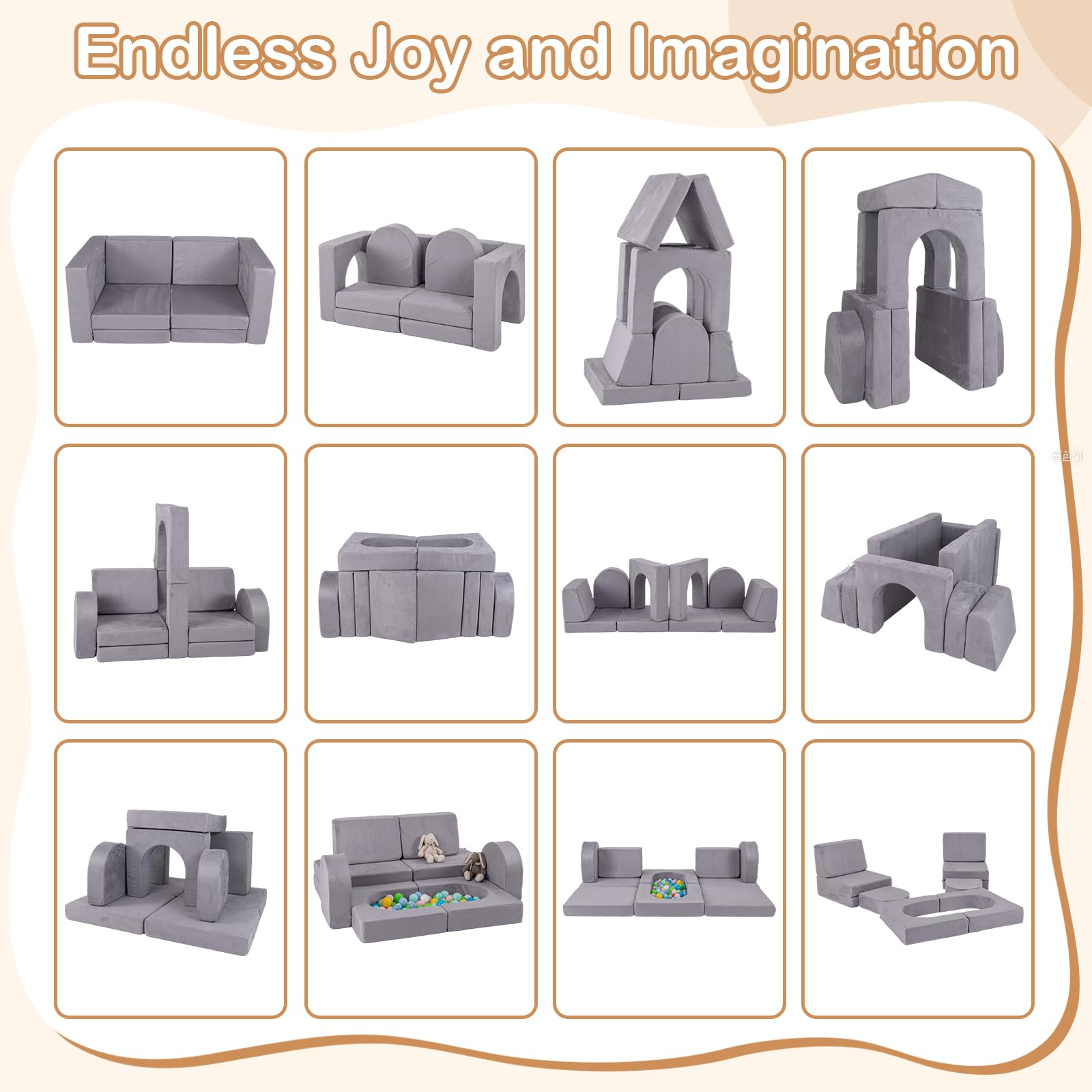 INFANS Modular Kids Play Couch, 8 PCS Toddler Creative Sectional Fort Building Sofa