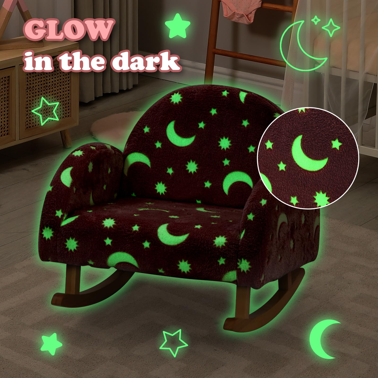 INFANS Kids Sofa with Glow in The Dark, Toddler Rocking Chair, Upholstered Comfy Foam Children Chair for Kindergarten Playroom