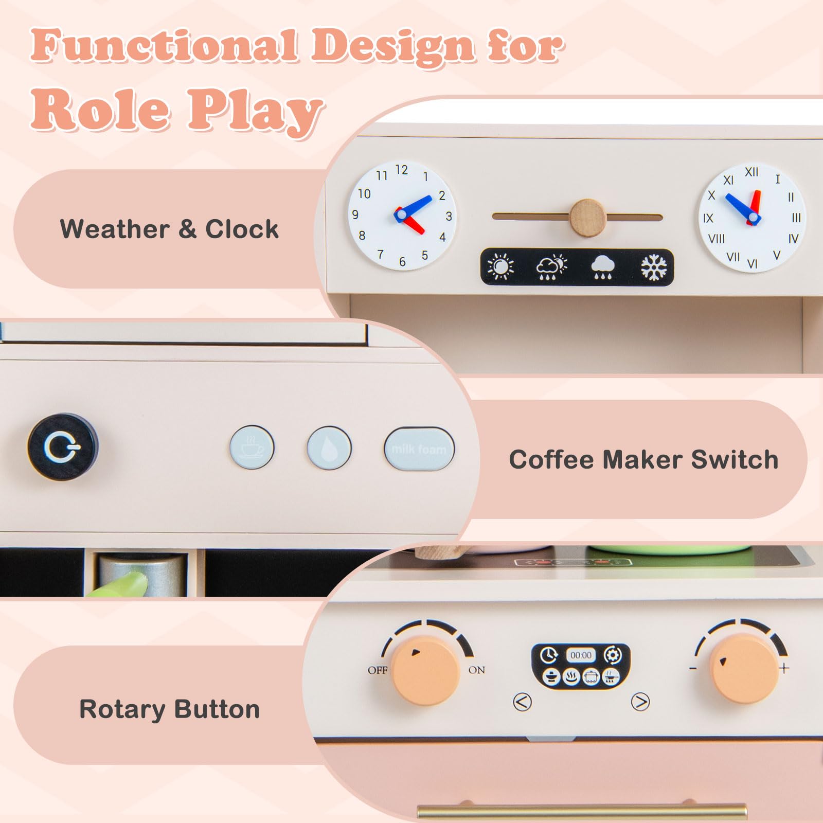 INFANS Kids Kitchen Playset Cooking Toy Kitchen Set with Coffee Machine Stove Removable Sink Microwave Storage Cabinet
