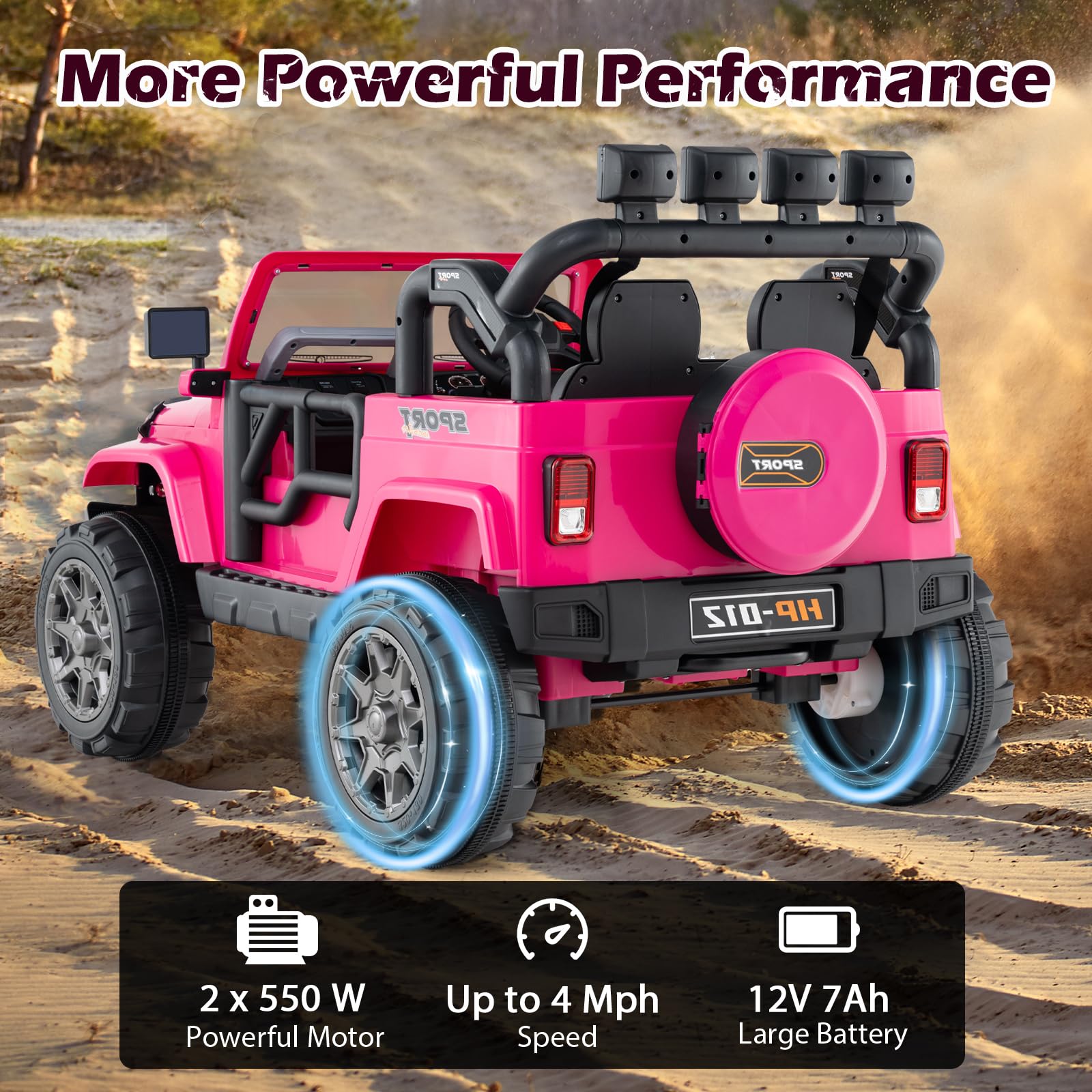 INFANS 2 Seater Ride on Truck, 12V Battery Powered Electric Vehicle for Kids with Remote Control, Power Display, LED Lights
