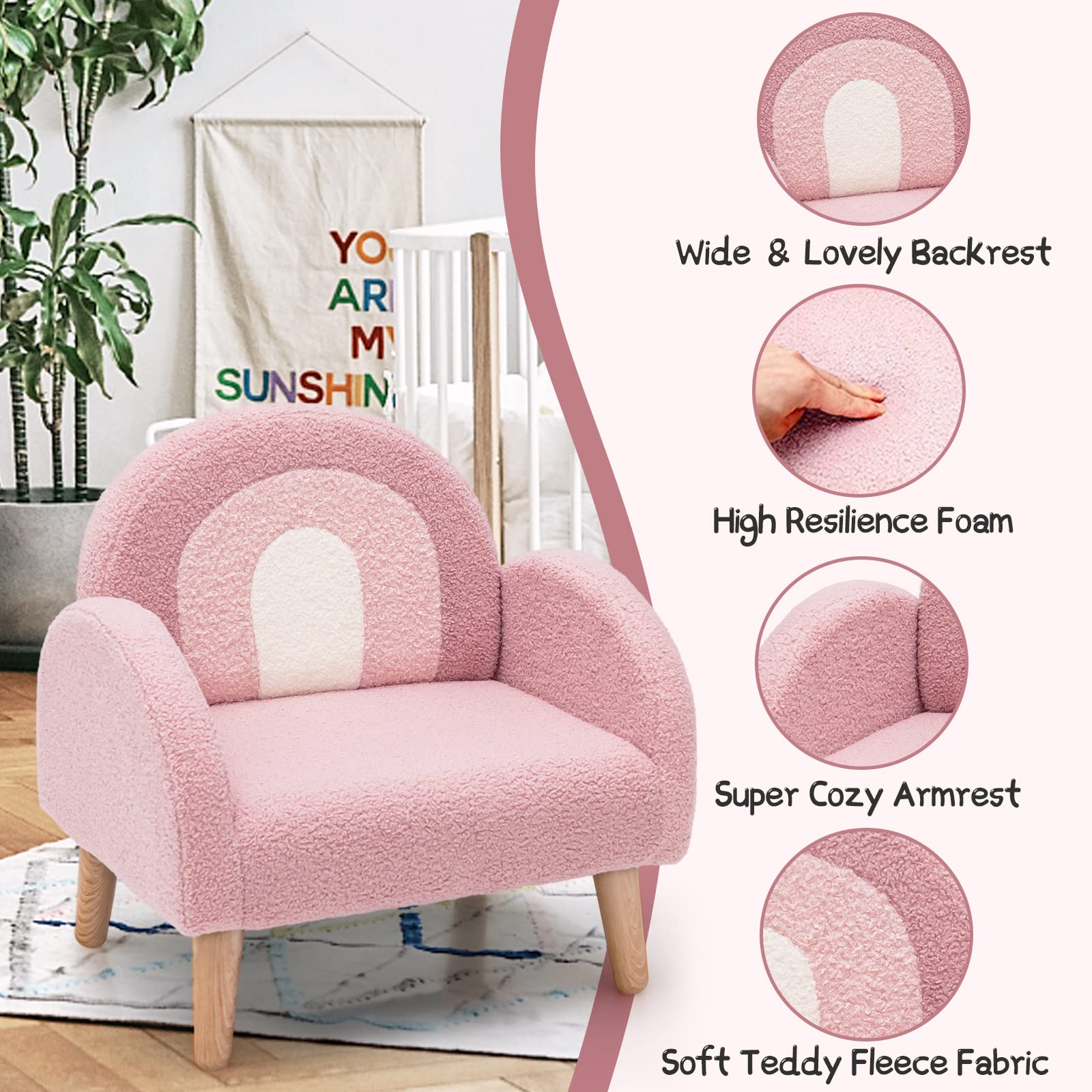 INFANS Kids Sofa, Toddler Armchair with Solid Wooden Frame Anti-Tipping Design Plush Fabric, Upholstered Children Chair