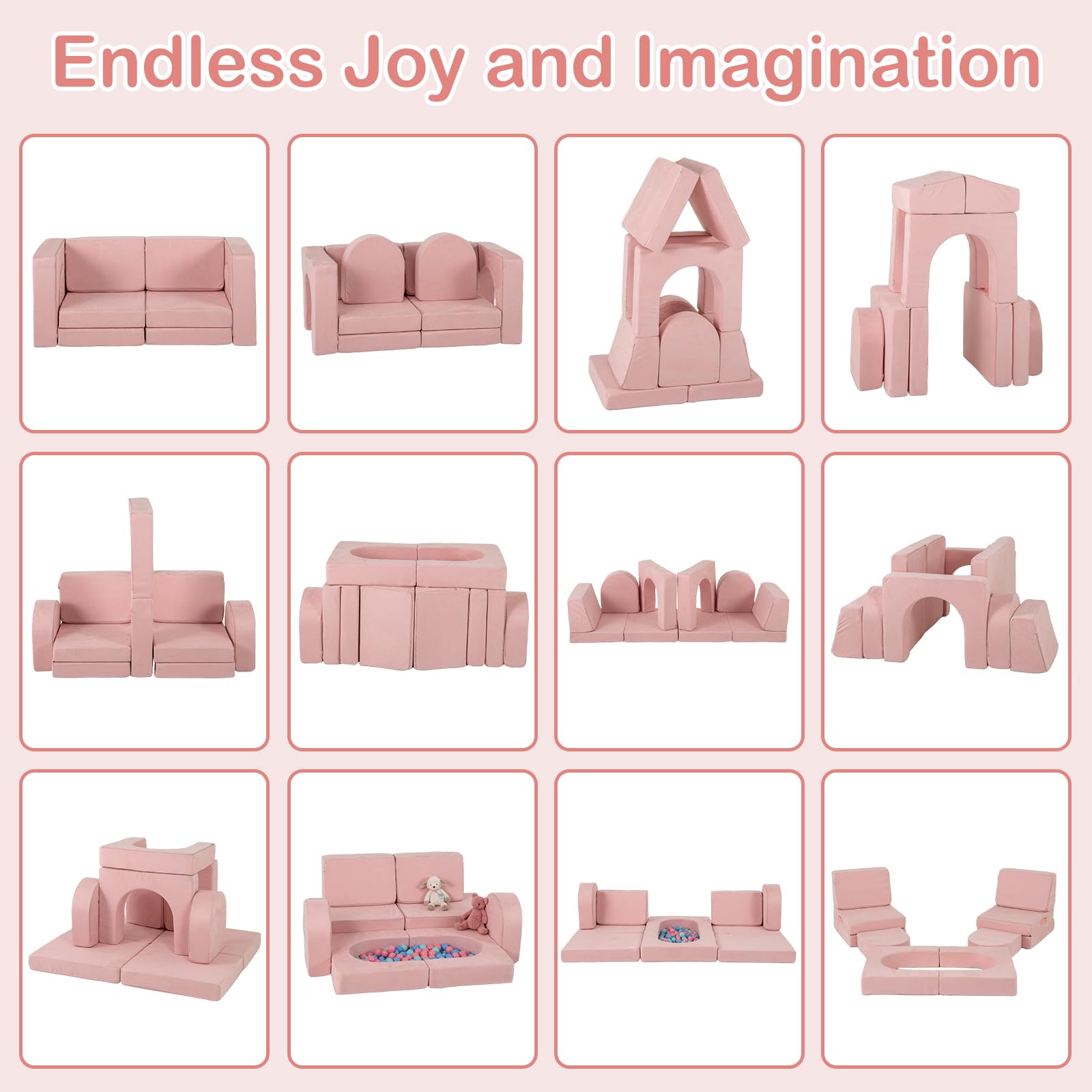 INFANS Modular Kids Play Couch, 8 PCS Toddler Creative Sectional Fort Building Sofa