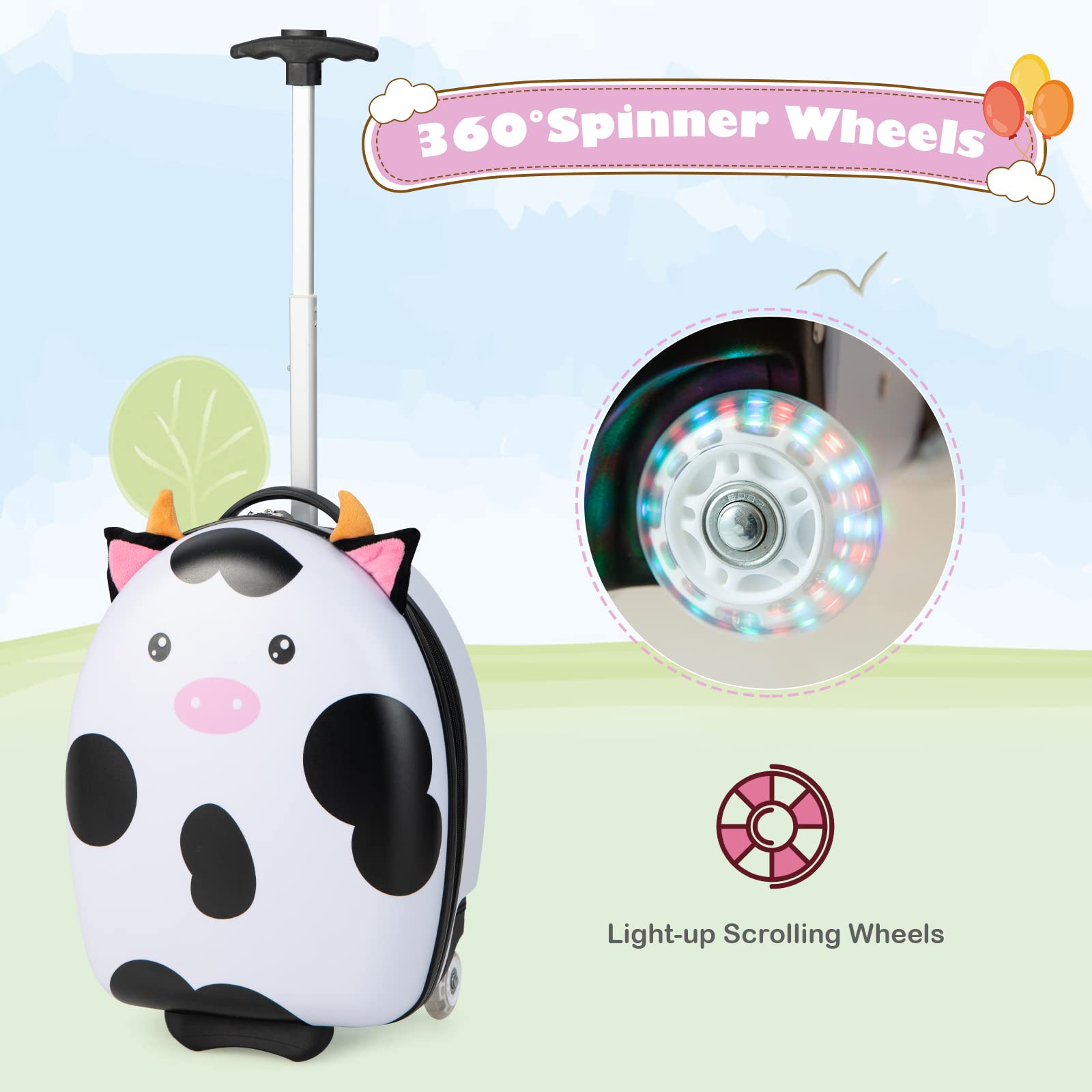 INFANS Kids Luggage, 16’’ Carry On Rolling Suitcase for Girls Boys with 2 Flashing Spinner Wheels INFANS