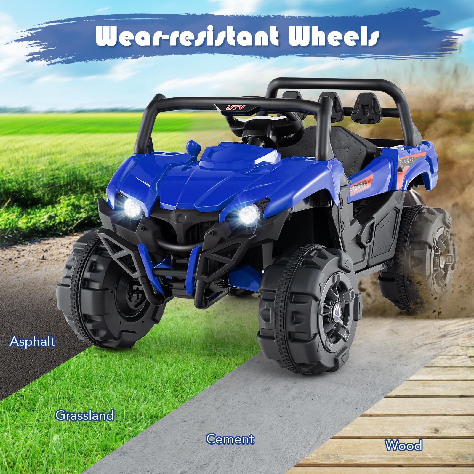 INFANS 12V Ride on Car UTV, Battery Powered Off-Road Kids Electric Vehicles with Remote Control, Music, Horn, MP3, Lights