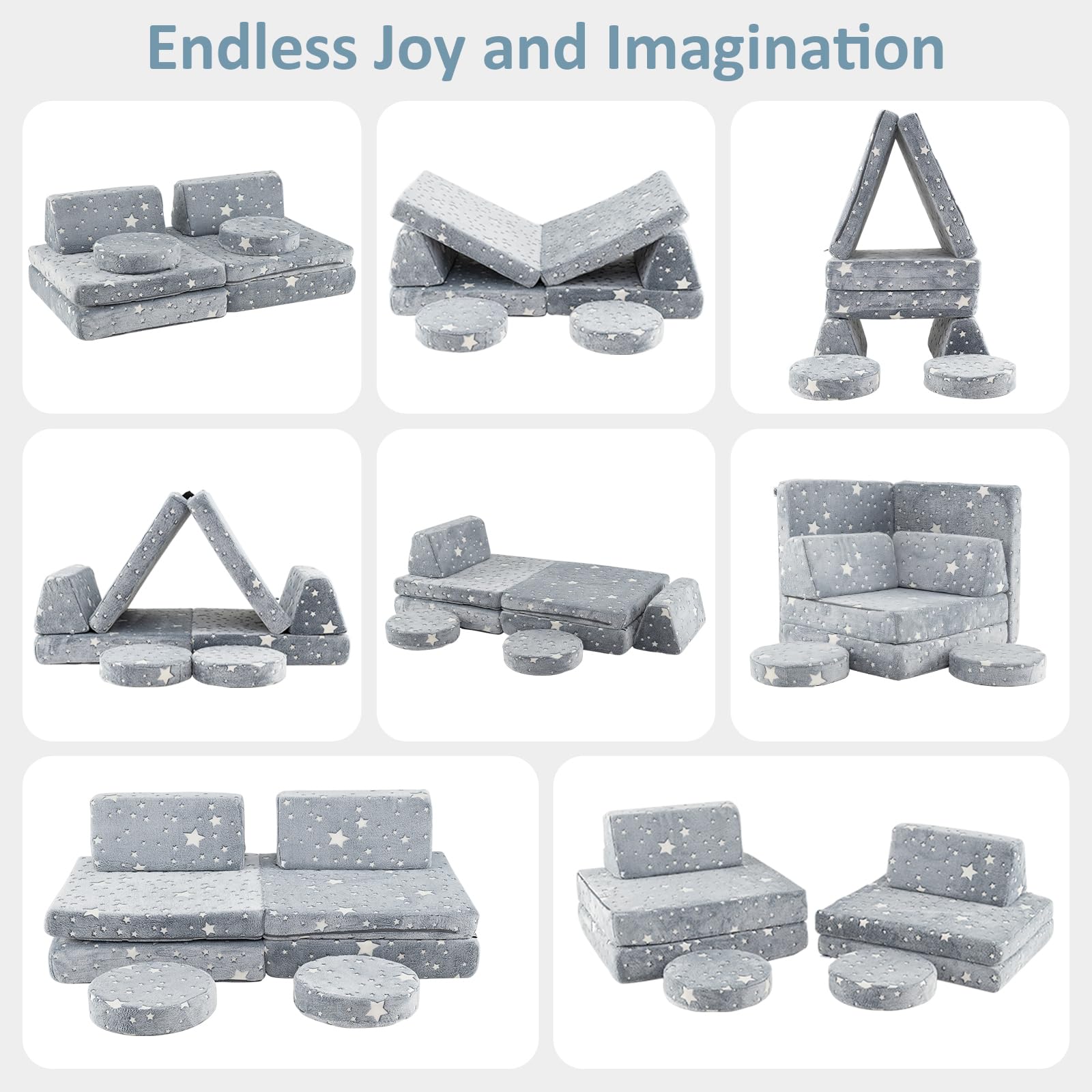 INFANS Modular Kids Play Couch, 6 PCS Toddler Creative Sectional Fort Building Sofa for Playroom, Bedroom