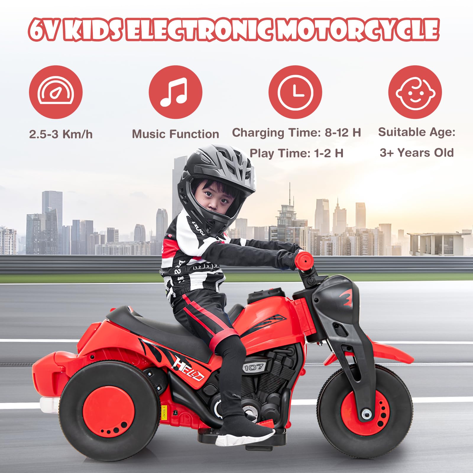 INFANS Kids Motorcycle, 6V Electric Ride on Car with Automatic Bubble Function for Children, Toddler Ages 3+