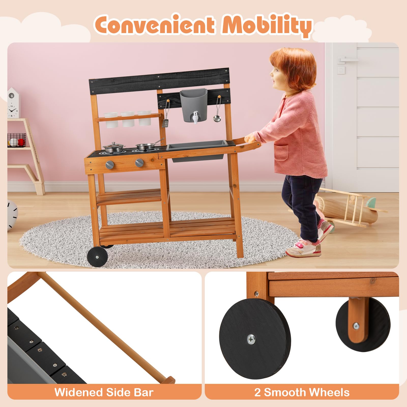 INFANS Mud Kitchen for Kids Outdoor, Wooden Toddler Play Kitchen with Cooking Accessories, Toy Playset for Backyard Garden