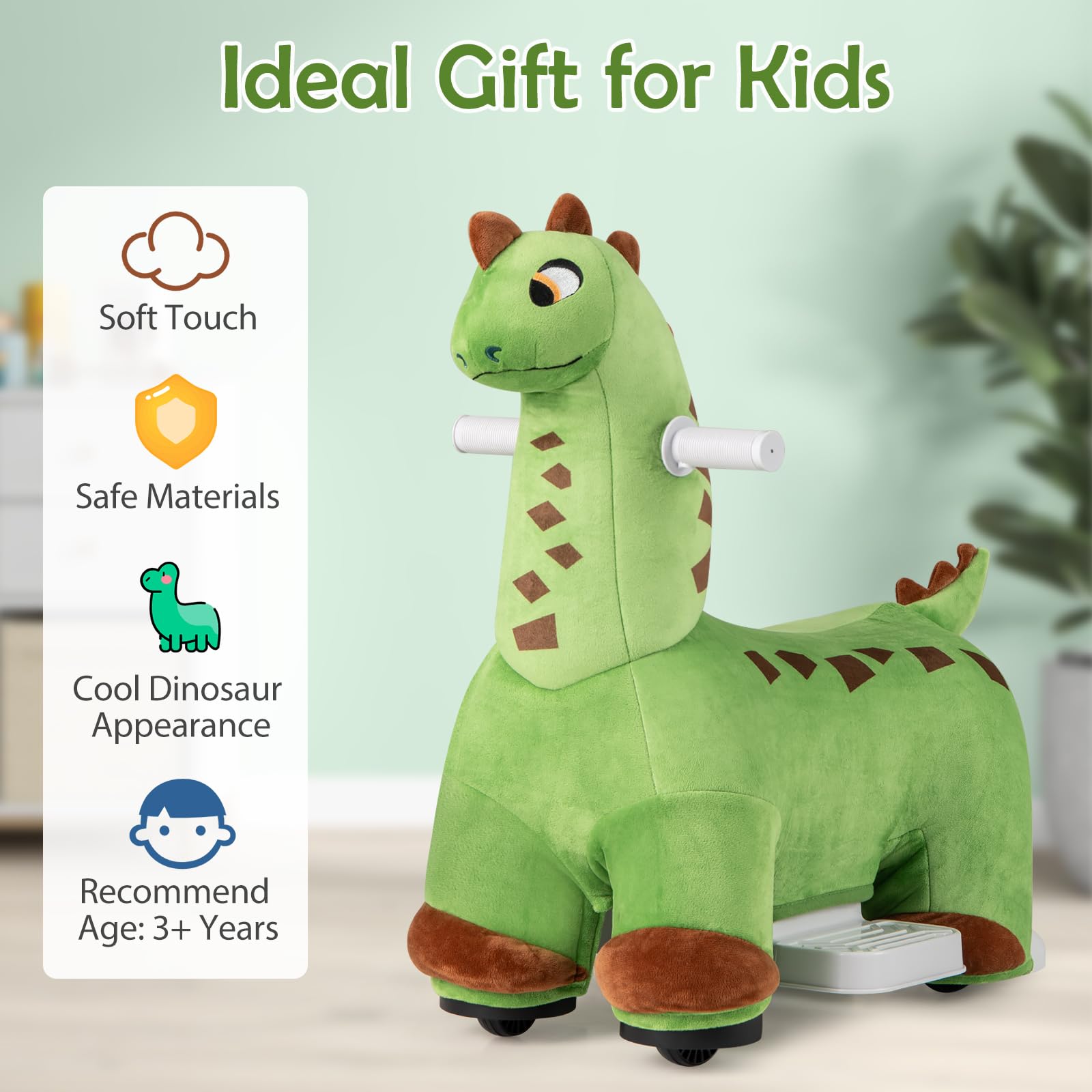 INFANS Ride on Toys, 6V Electric Battery Powered Electric Ride on Dinosaur with Music, Riding Horse Toy for Boys Girl Aged 3+