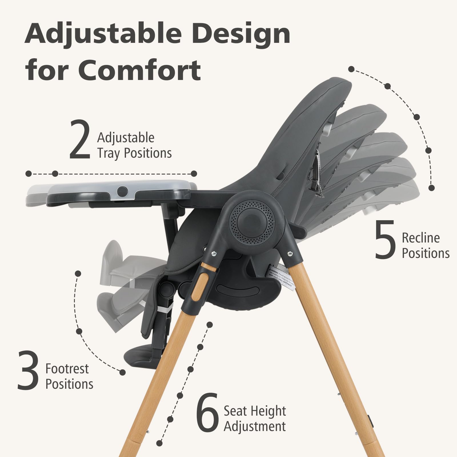 INFANS Baby High Chair, High Chairs for Babies & Toddlers with Adjustable Height, Easy to Clean Convertible Quick Folding