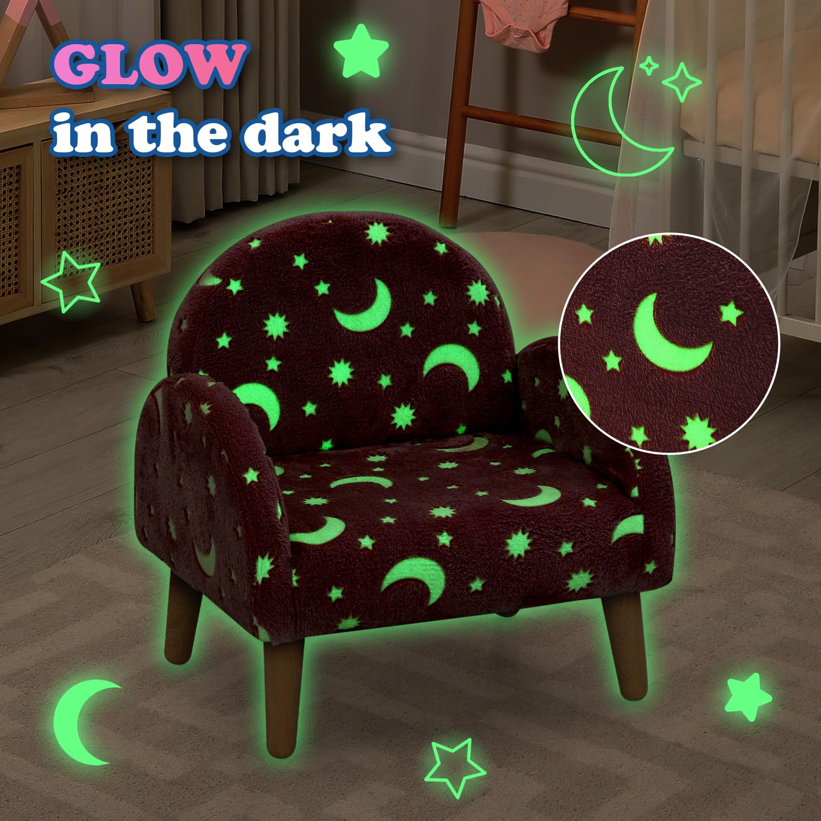 INFANS Kids Sofa with Glow in The Dark, Toddler Armchair Couch, Upholstered Comfy Foam Children Chair for Kindergarten Playroom