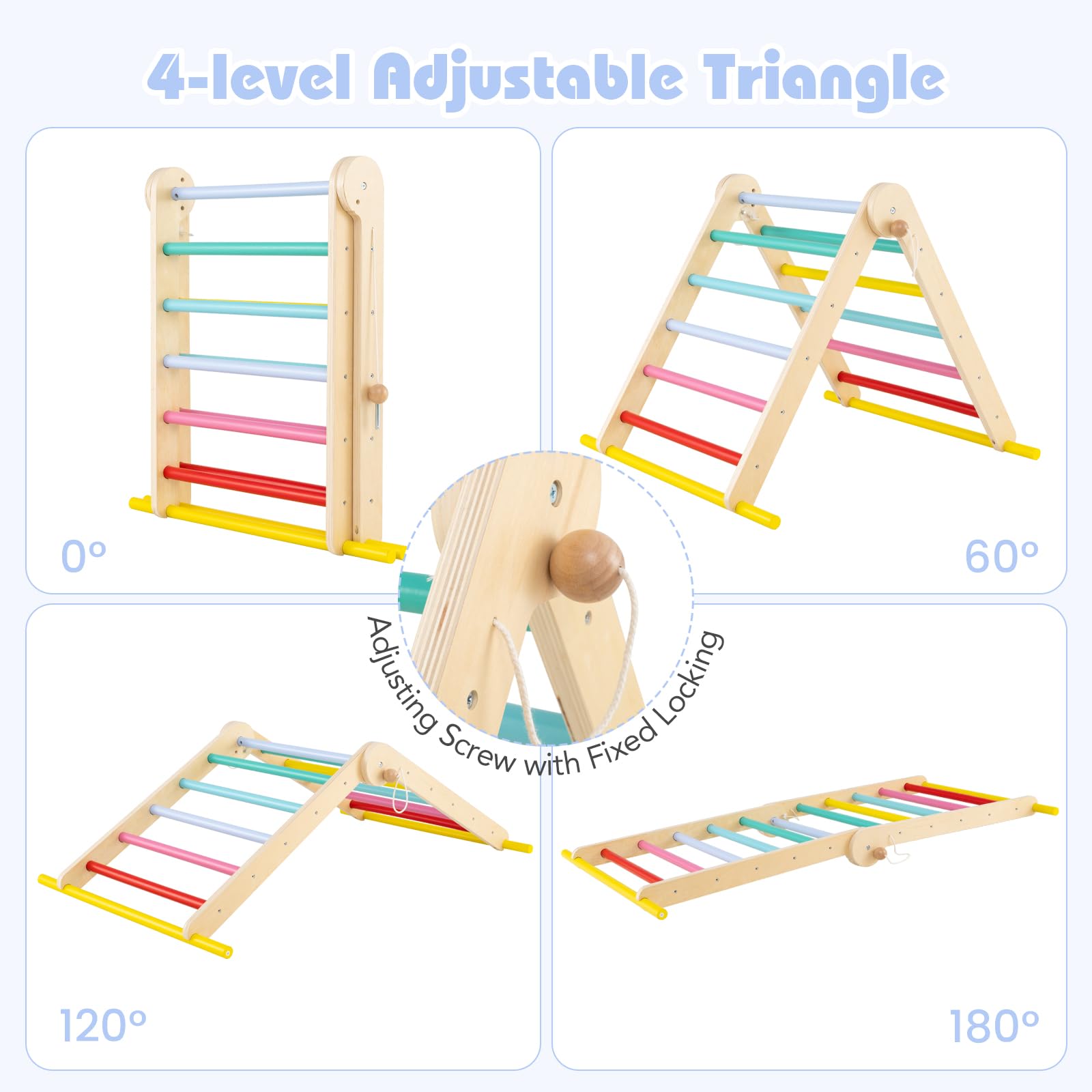 INFANS Pikler Triangle Set 7 in 1 Climbing Toys for Toddlers Foldable Baby Wood Montessori Jungle Gym