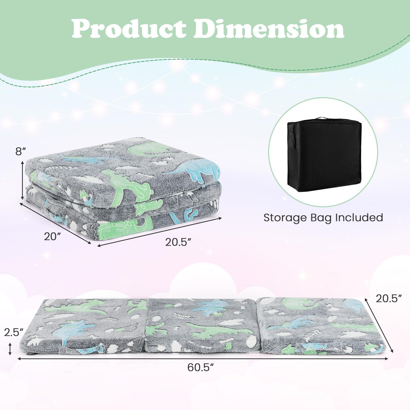 INFANS Foldable Floor Mattress for Kids, Glow in Dark Tri-Folding Nap Mat for Sleeping Daycare, Portable Foam Mattress