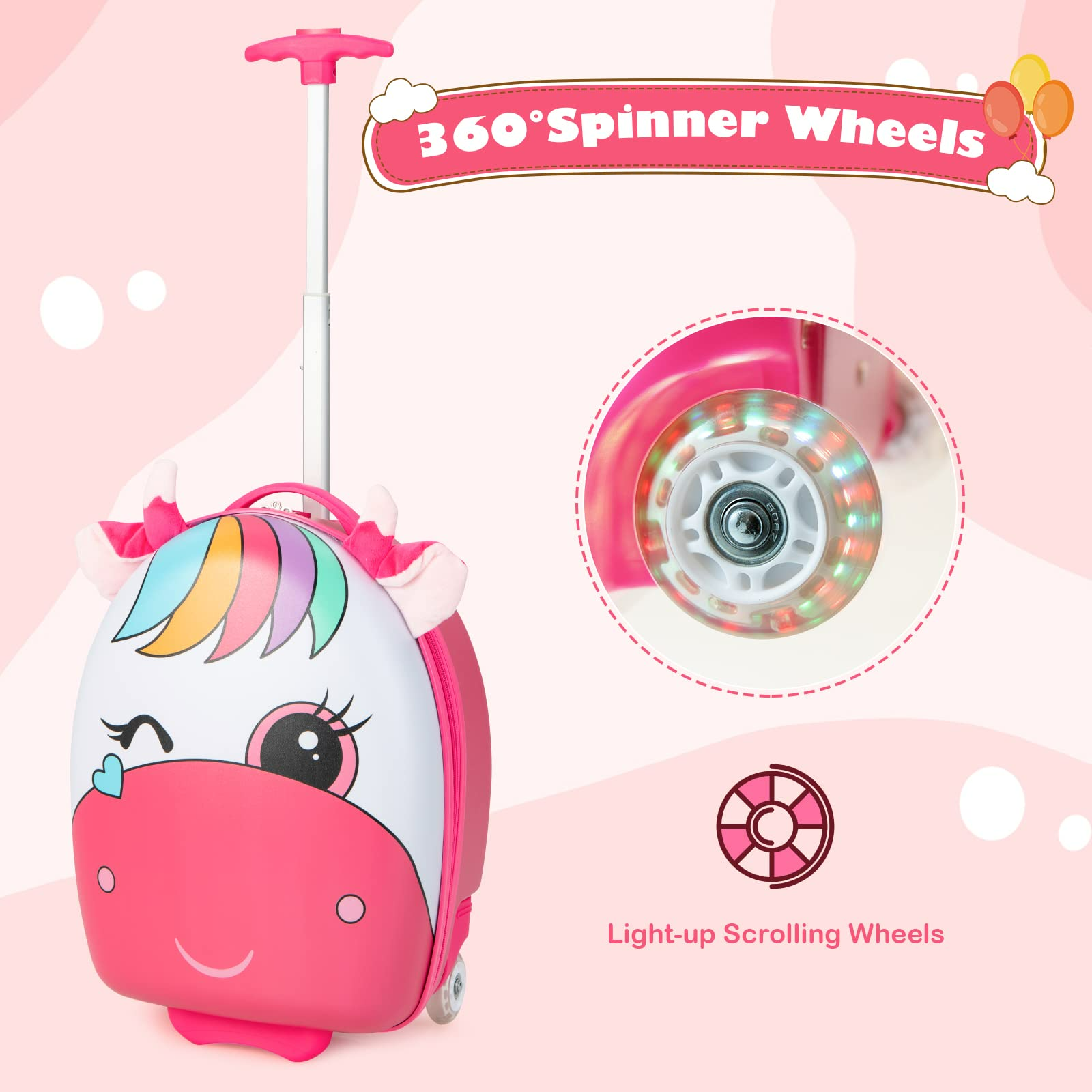 INFANS Kids Luggage, 16’’ Carry On Rolling Suitcase for Girls Boys with 2 Flashing Spinner Wheels INFANS