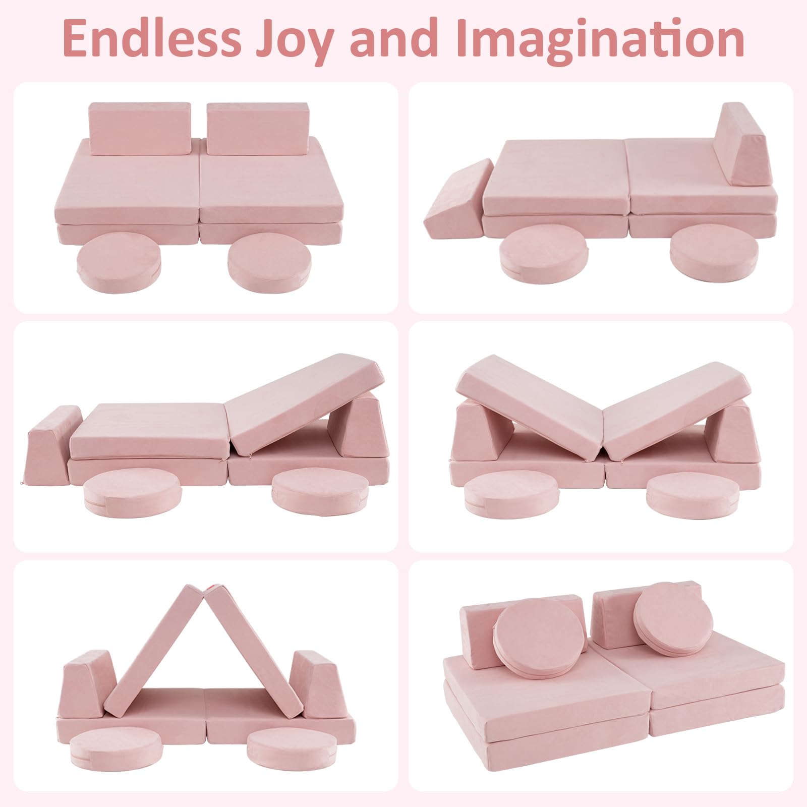 INFANS Modular Kids Play Couch, 6 PCS Toddler Creative Sectional Fort Building Sofa for Playroom, Bedroom