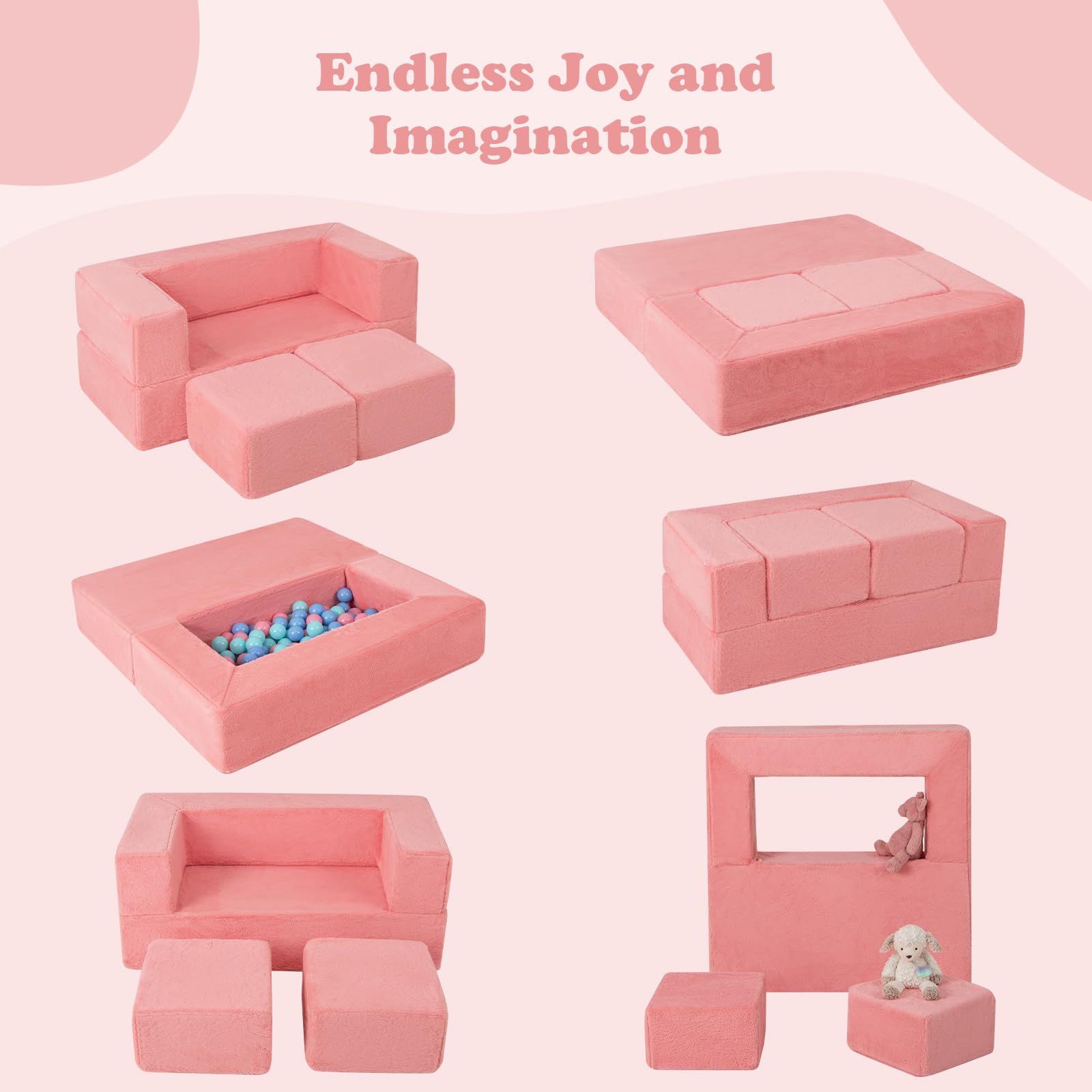 INFANS Modular Kids Play Couch, Toddler Sectional Fort Building Sofa for Playroom, Bedroom, Convertible Soft Foam Furniture
