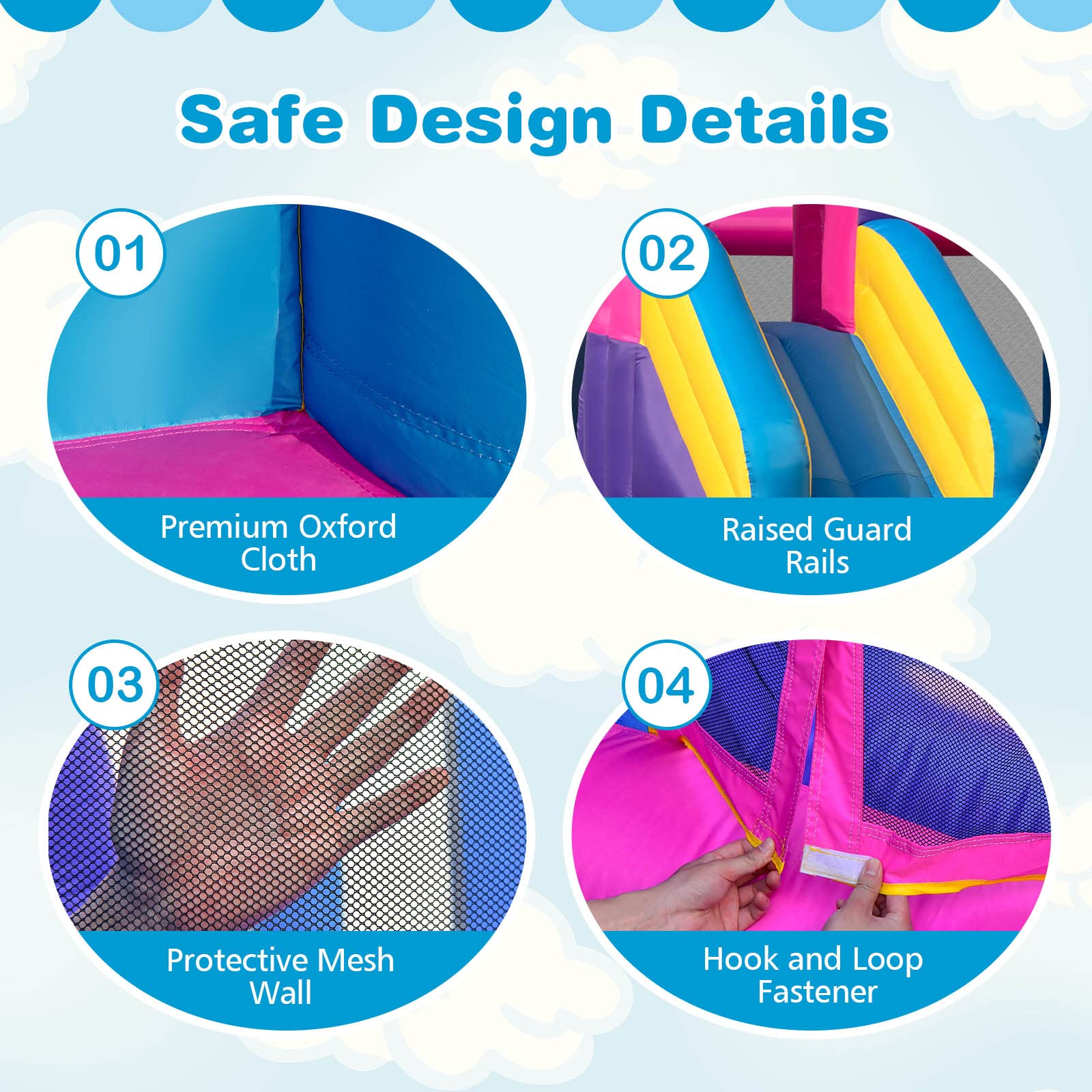 INFANS Inflatable Bounce House, Kids Pink Jumping Castle with Slide, Ball Pit, Climbing Wall, Basketball Rim