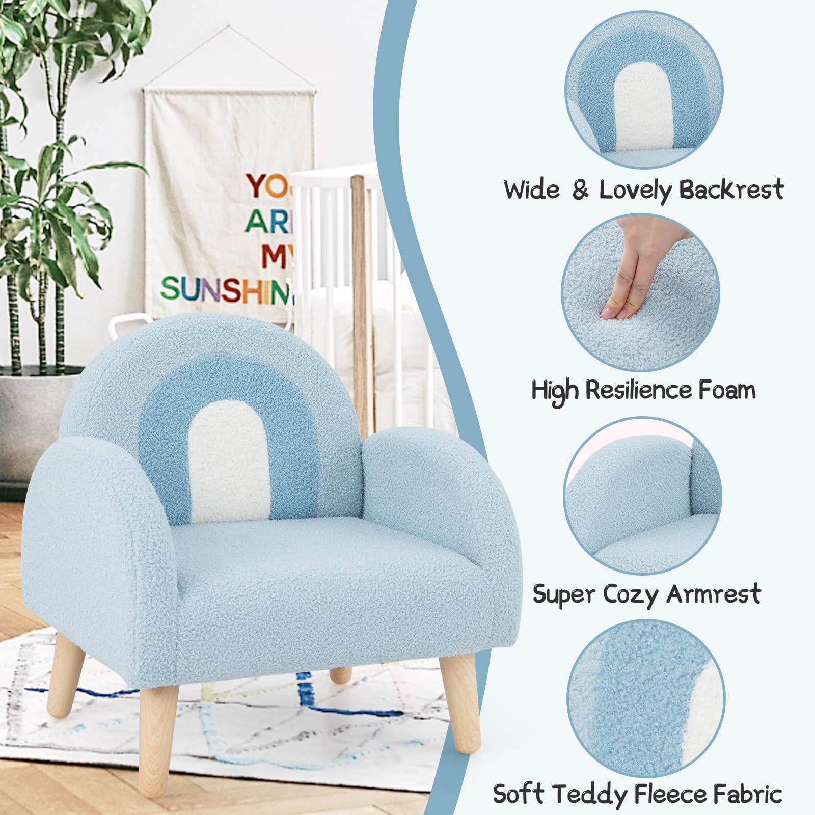 INFANS Kids Sofa, Toddler Armchair with Solid Wooden Frame Anti-Tipping Design Plush Fabric, Upholstered Children Chair